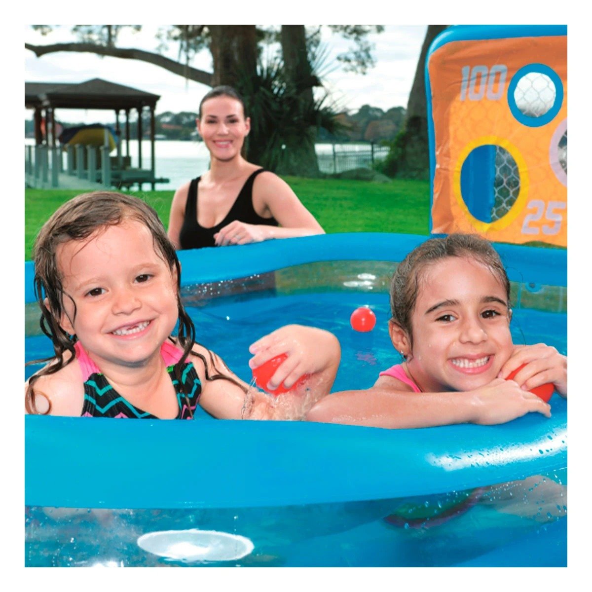 BANO INFLABLE FAMILIAR PARA JARDIN CON DOS PORTERIAS Y DIVERSION ACUATICA Y+POST IT - 2