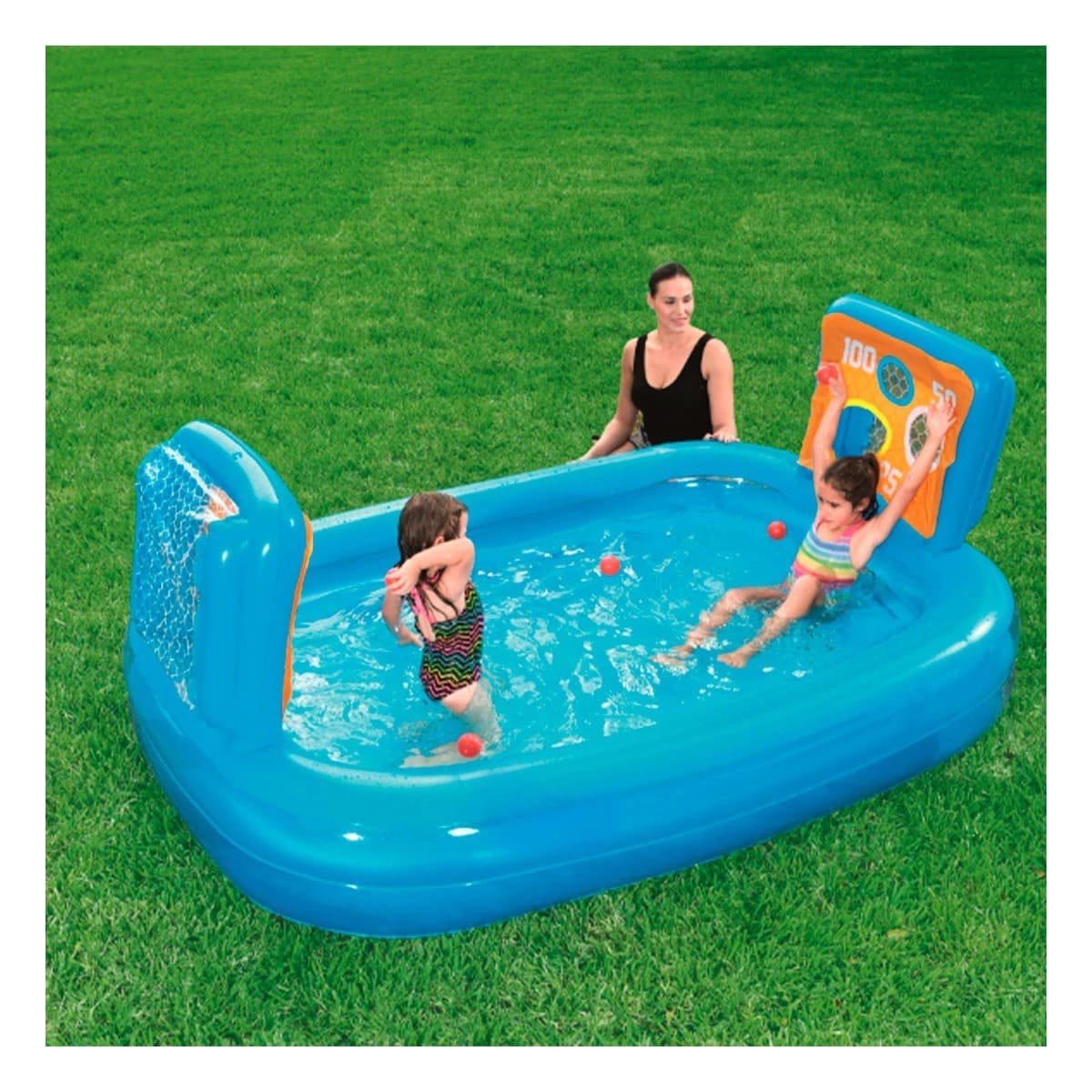 BANO INFLABLE FAMILIAR PARA JARDIN CON DOS PORTERIAS Y DIVERSION ACUATICA Y+POST IT - 3