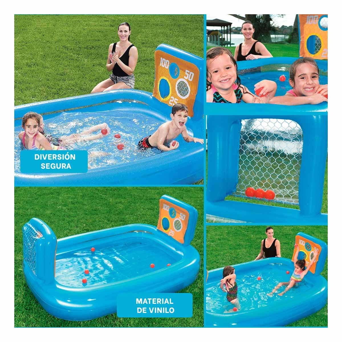 BANO INFLABLE FAMILIAR PARA JARDIN CON DOS PORTERIAS Y DIVERSION ACUATICA Y+POST IT - 5