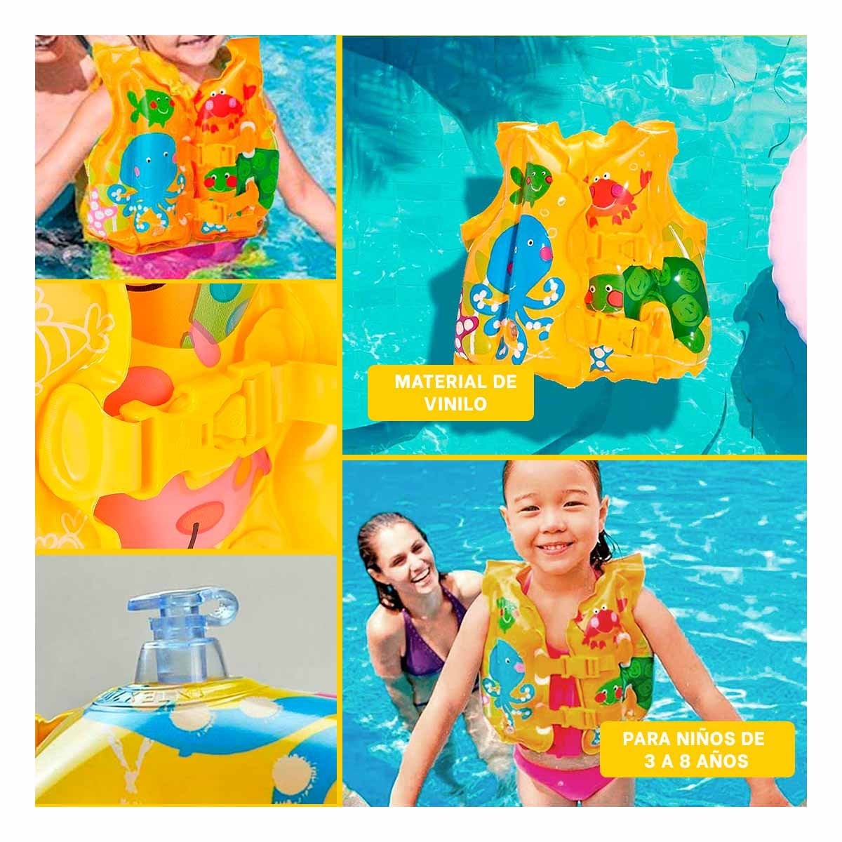 FLOTADOR DE SEGURIDAD CON DISENO TROPICAL PARA NINOS PARA DIVERSION ACUATICA Y+LIGAS REGALO - 5
