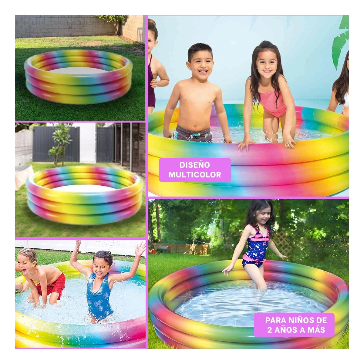 PISCINA MULTICOLOR 168 X 38 CM PARA MOMENTOS RECREATIVOS EN FAMILIA Y+LIGAS REGALO - 5