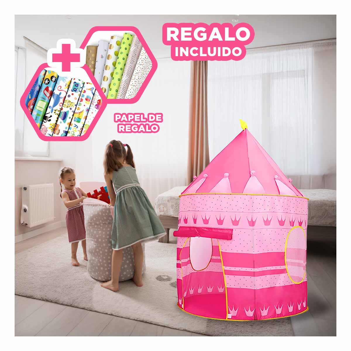 CARPA DE 105X135CM PARA JUEGO DE NIÑAS Y+PAPEL DE REGALO - 1