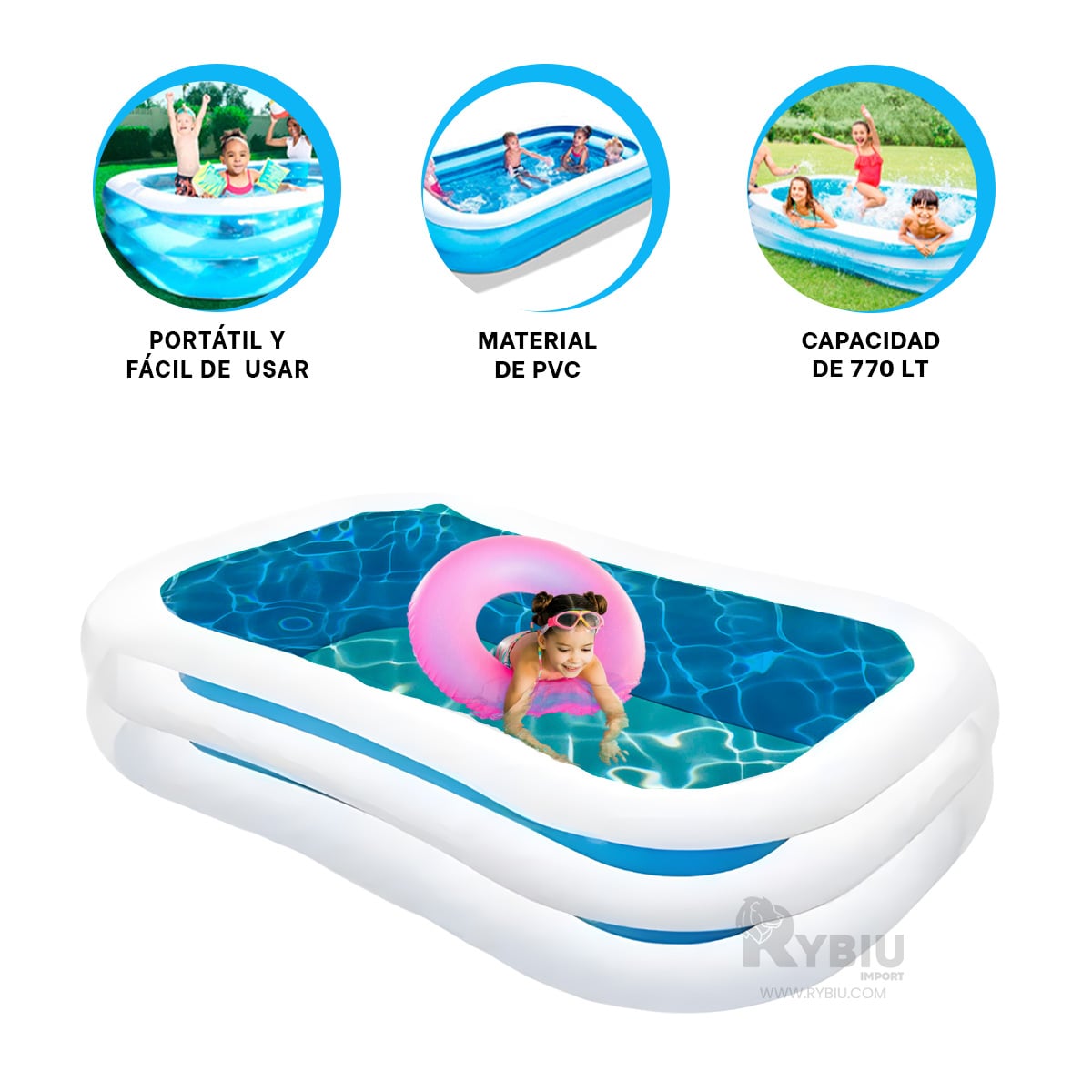 PILETA TRANQUILA INFANTIL DE COLOR CELESTE Y+GIFT STICKERS - 1