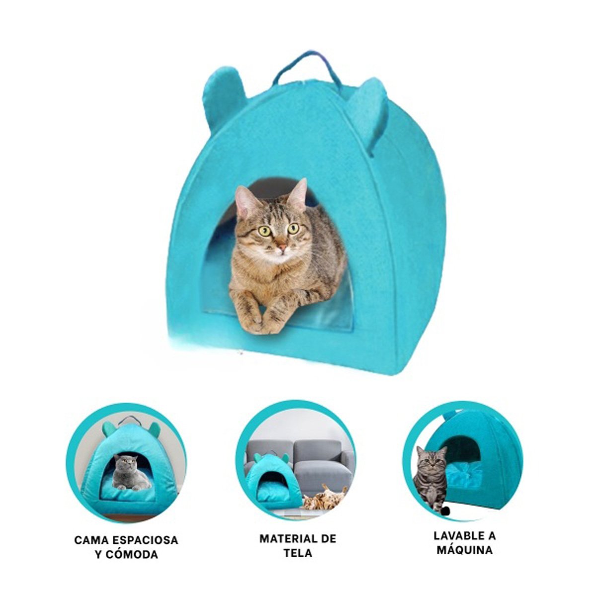 CAMA PERROS GATOS MA29091 TIPO IGLÚ ACOGEDORA MASCOTAS TALLA S VERDE AGUA RYBIU - 3
