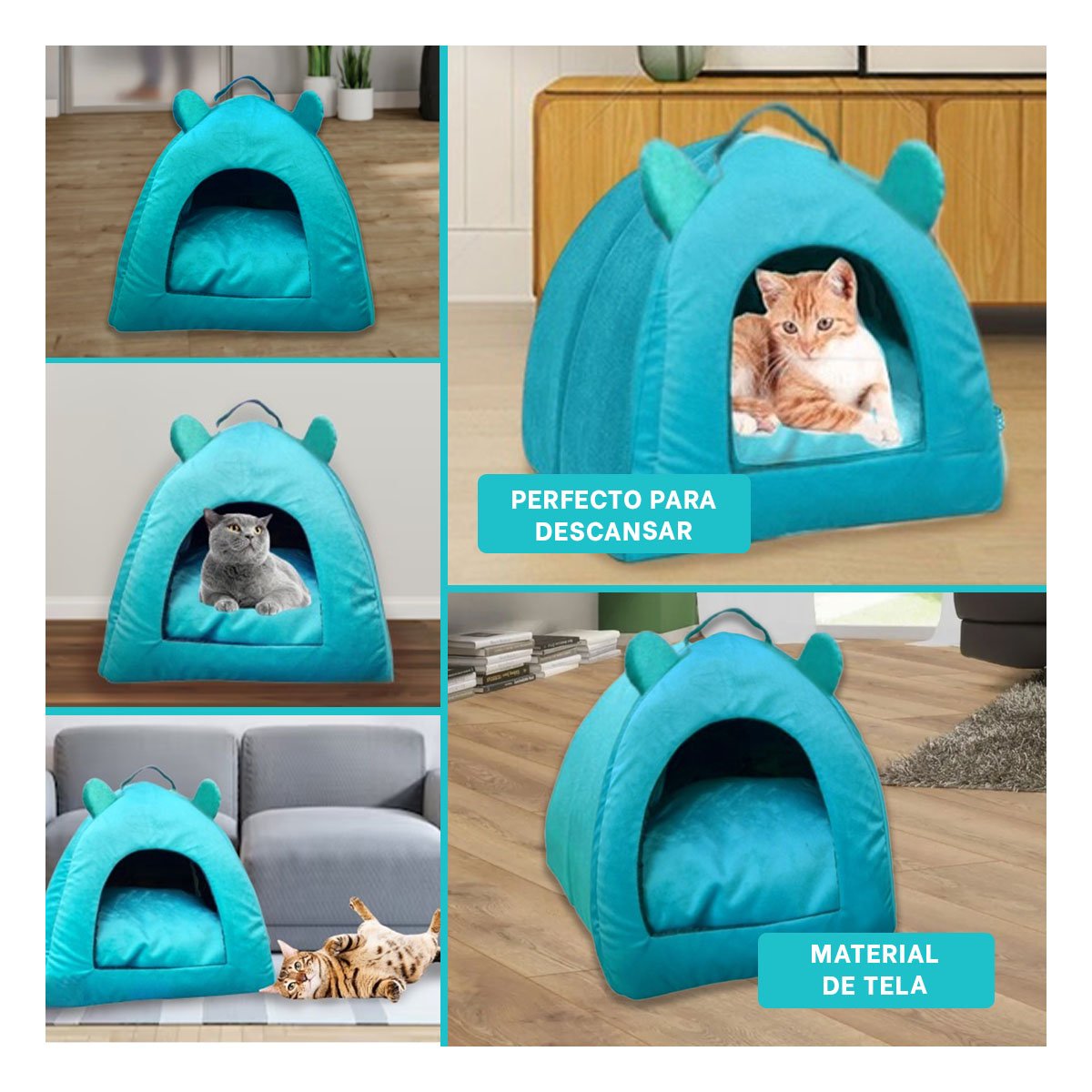 CAMA PERROS GATOS MA29091 TIPO IGLÚ ACOGEDORA MASCOTAS TALLA S VERDE AGUA RYBIU - 5