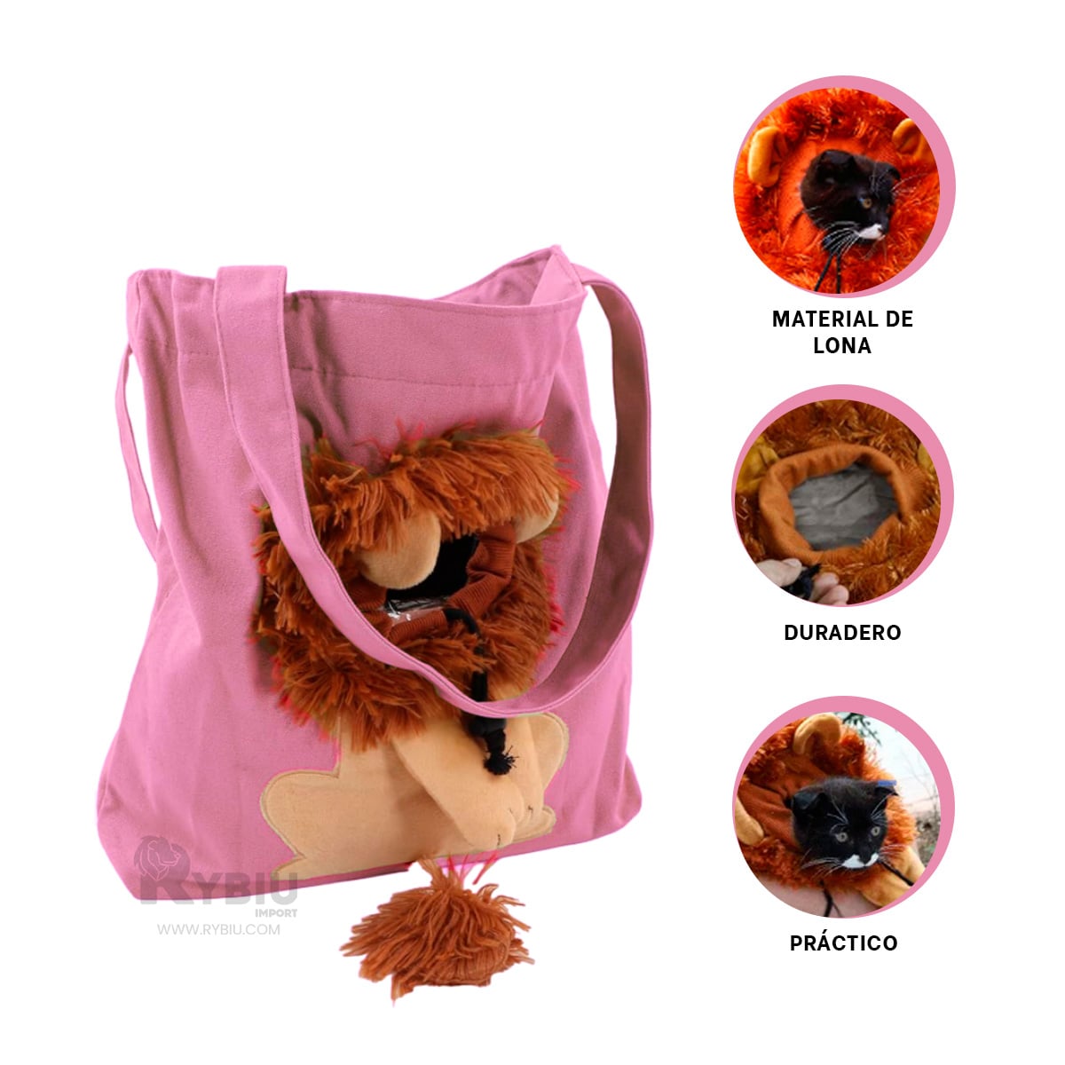 TRANSPORTIN GATOS Y PERROS MA29121 RYBIU ROSADO + BANDERITAS ADHESIVAS - 4