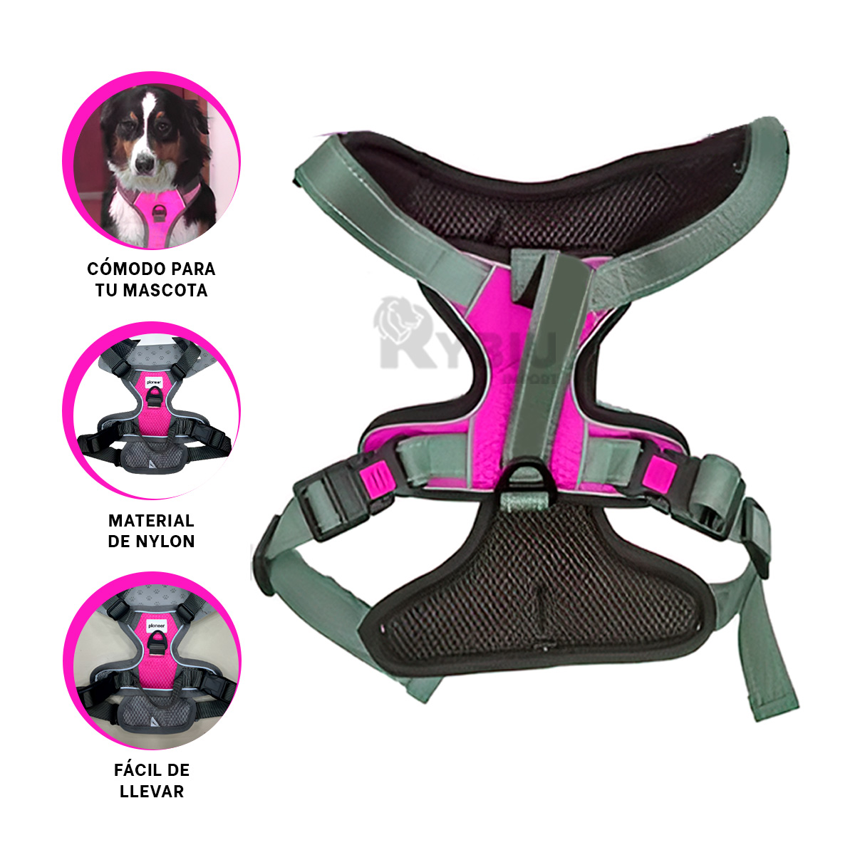 ARNÉS PERROS MA30093 RYBIU ATRACTIVA CANINOS FUCSIA + PAPEL REGALO - 3