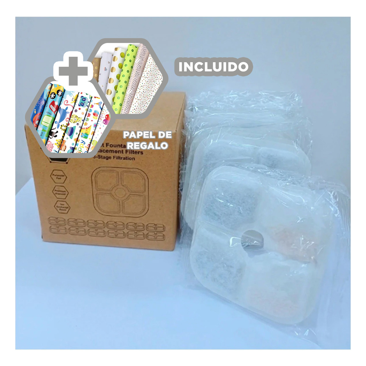 SET FILTROS AGUA ALGODÓN PERROS MA29891 RYBIU BLANCO + PAPEL REGALO - 1