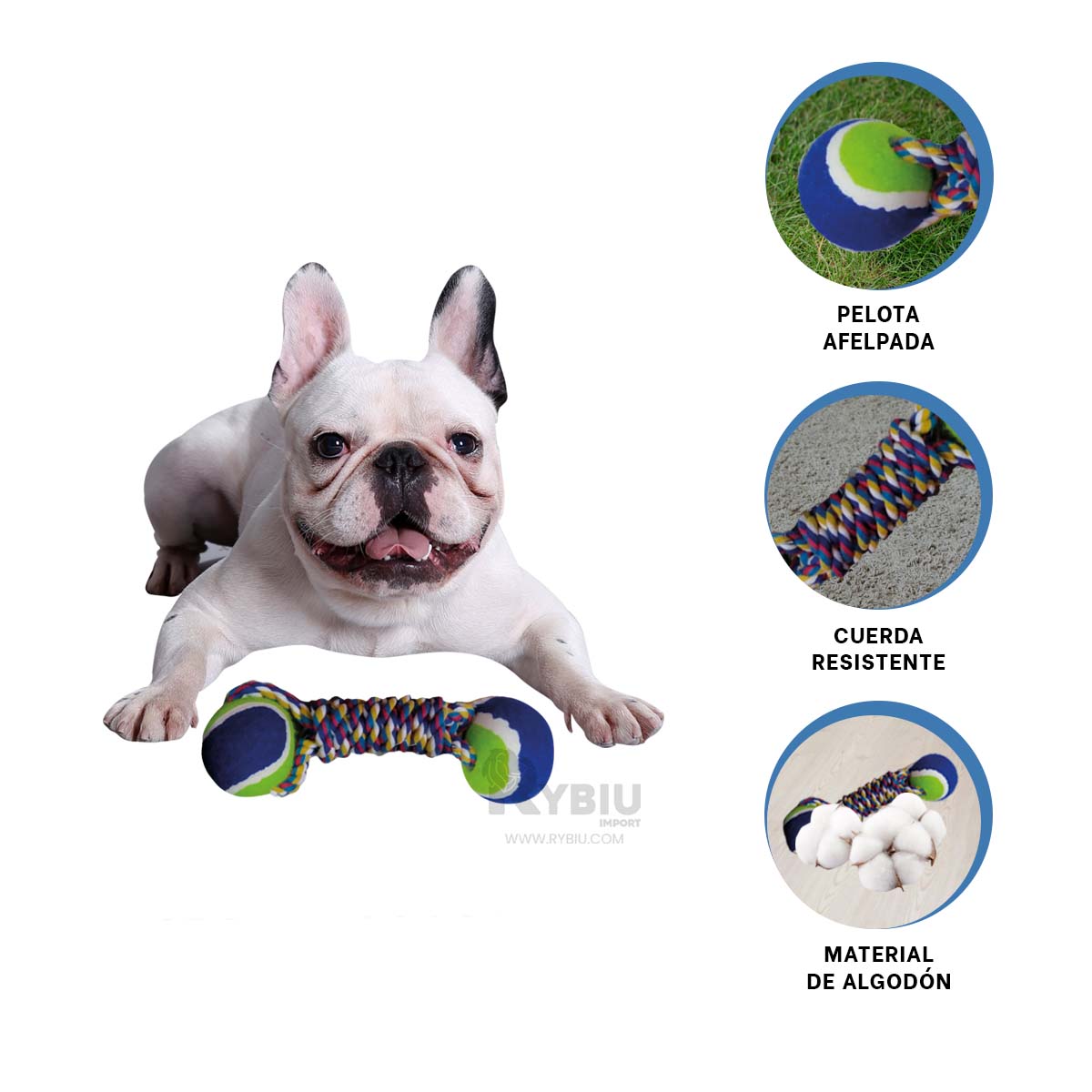 PELOTILLA ALGODÓN PERROS RYBIU CON CUERDA ANTIESTRES EN AZUL + POST-IT ADHESIVOS - 2
