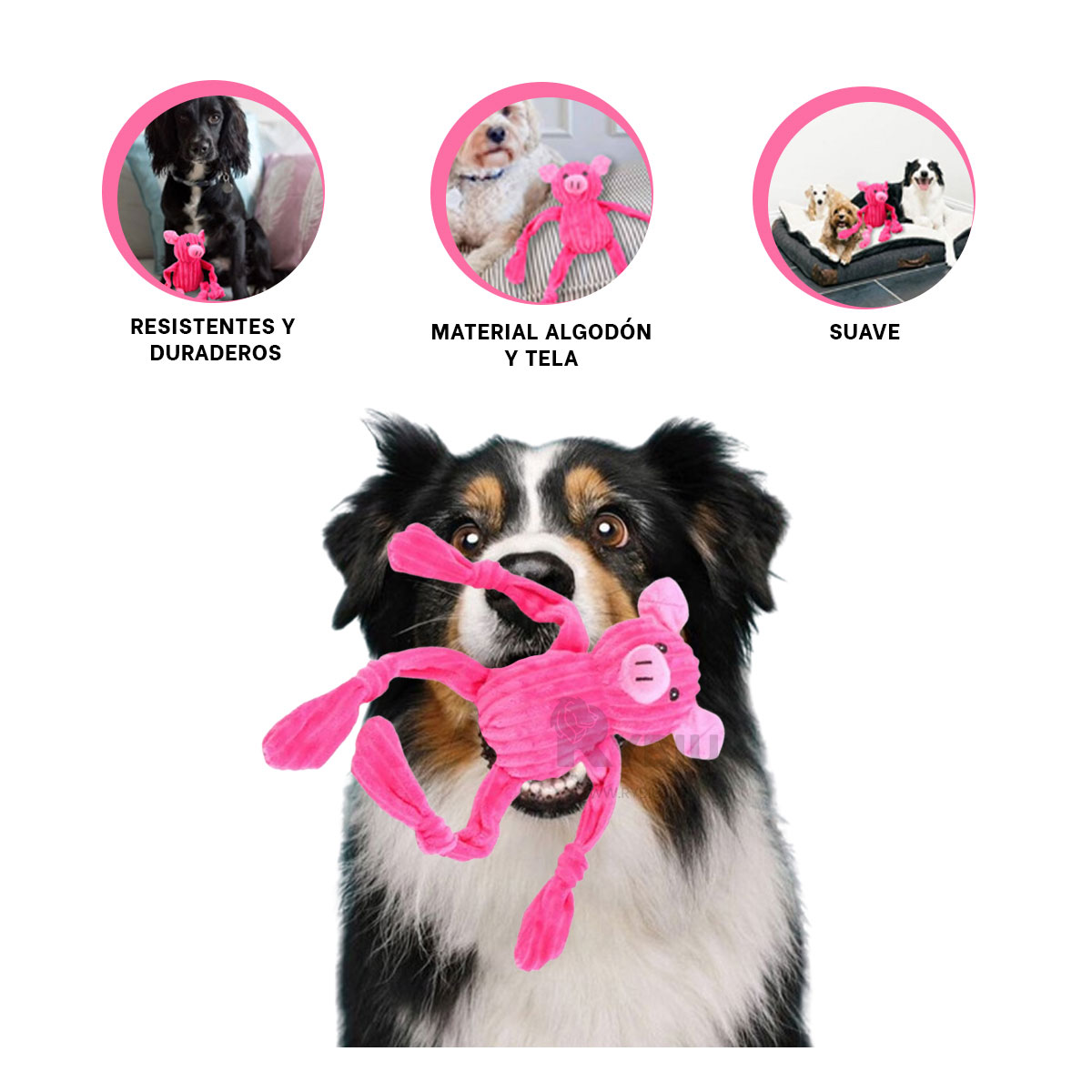MUÑECO PERROS Y GATOS RYBIU CON DISEÑO CERDO ROSADO + REGALO STICKERS - 4