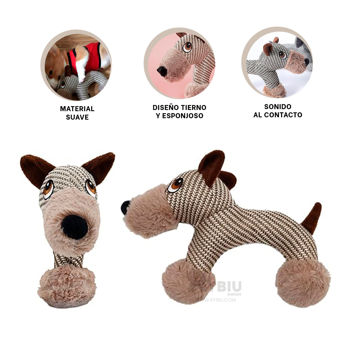 JUGUETE PERROS RYBIU FELPA CON EFECTO BEIGE Y MARRON + REGALO STICKERS - 4