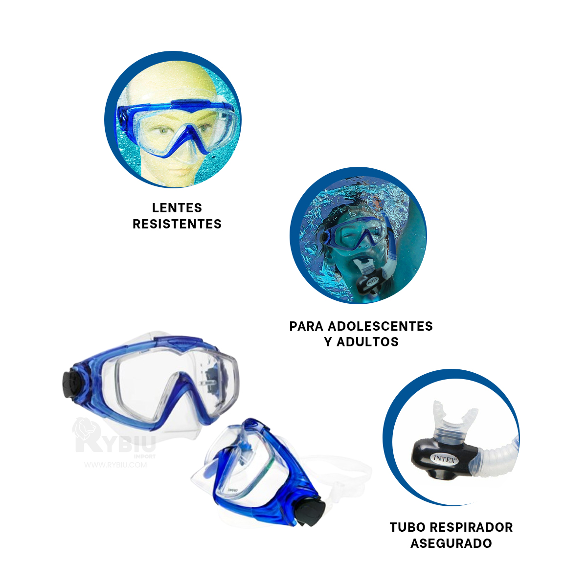 KIT COMPLETO BUCEO RYBIU 55962 RECREATIVO AZUL + GIFT MINIAGENDA - 1