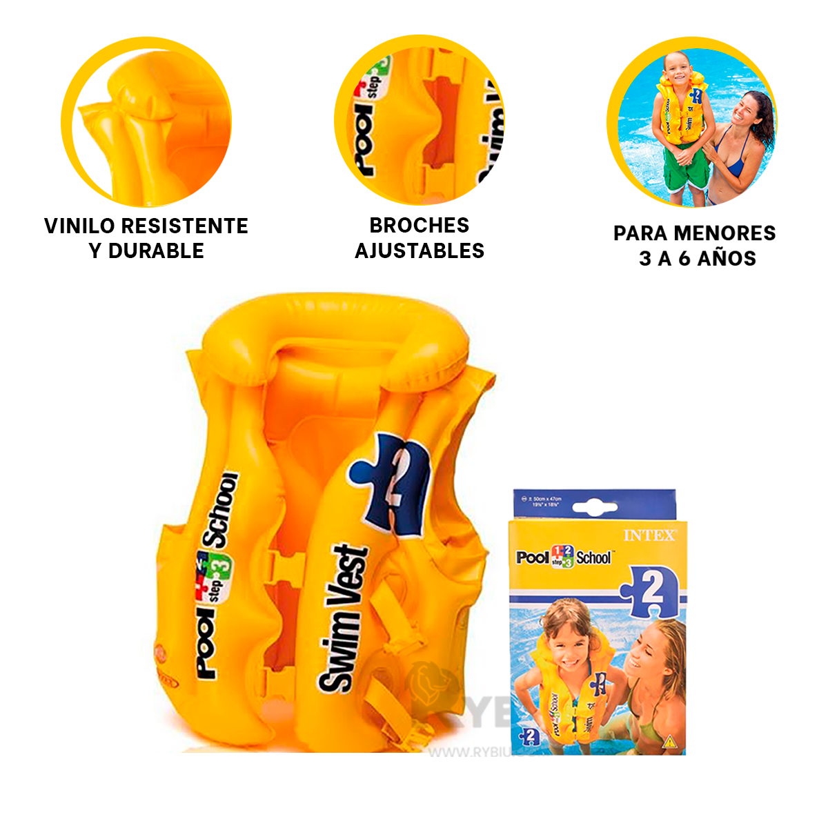 CHALECO RYBIU 58660EU VINILO AMARILLO LLAMATIVO PISCINA + PAPEL REGALO - 4
