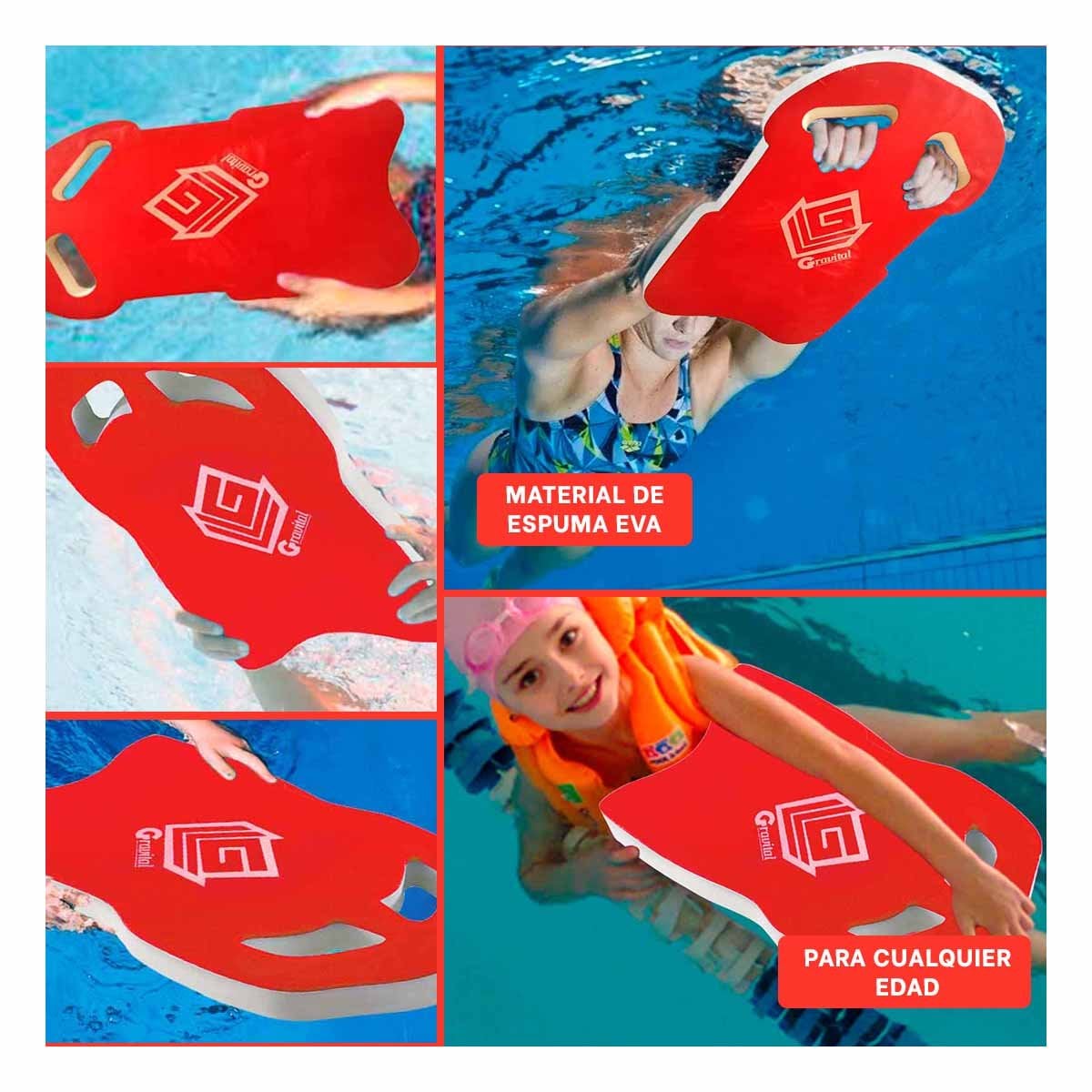 JUEGO DE PISCINA RYBIU ST-23 ROJO PLANCHA ENTRENAMIENTO + LIGAS REGALO - 5