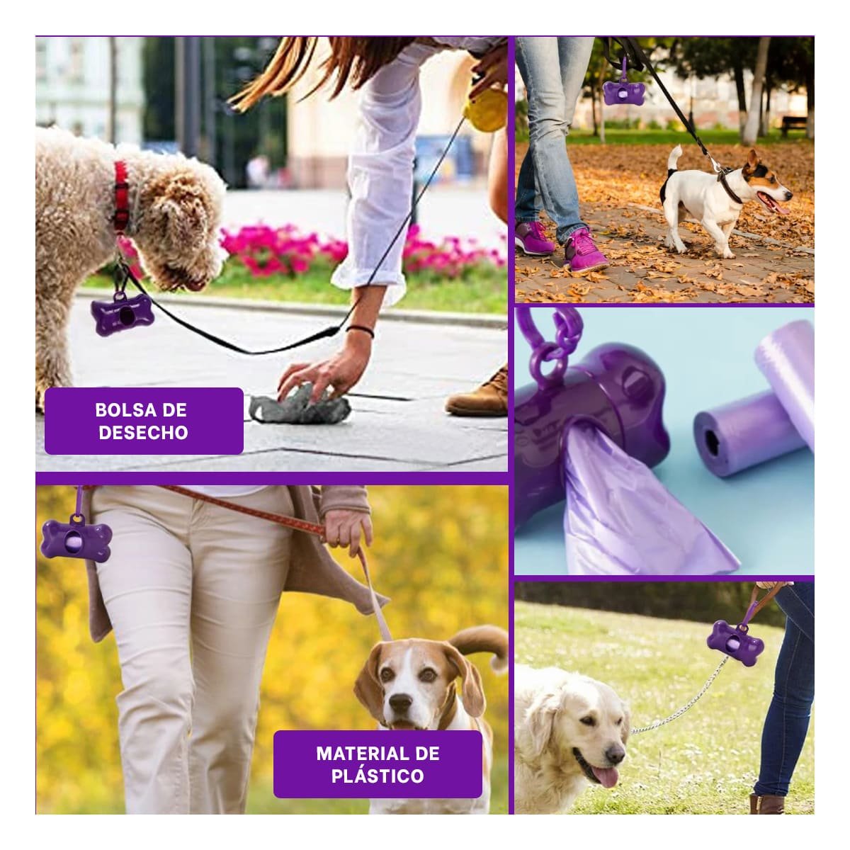 PORTA BOLSAS CANINO MORADO TIPO HUESO CON SISTEMA DE EXTRACCION FACIL - 5