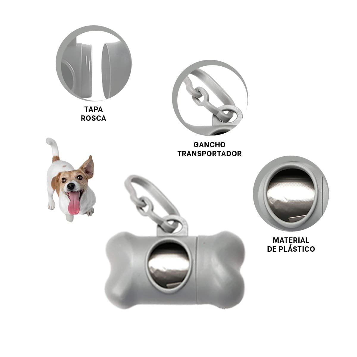 PORTA BOLSAS CANINO GRIS TIPO HUESO CON SISTEMA DE EXTRACCION FACIL - 3