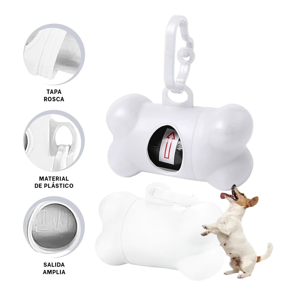 PORTA BOLSAS CANINO BLANCO TIPO HUESO CON SISTEMA DE EXTRACCION FACIL - 3