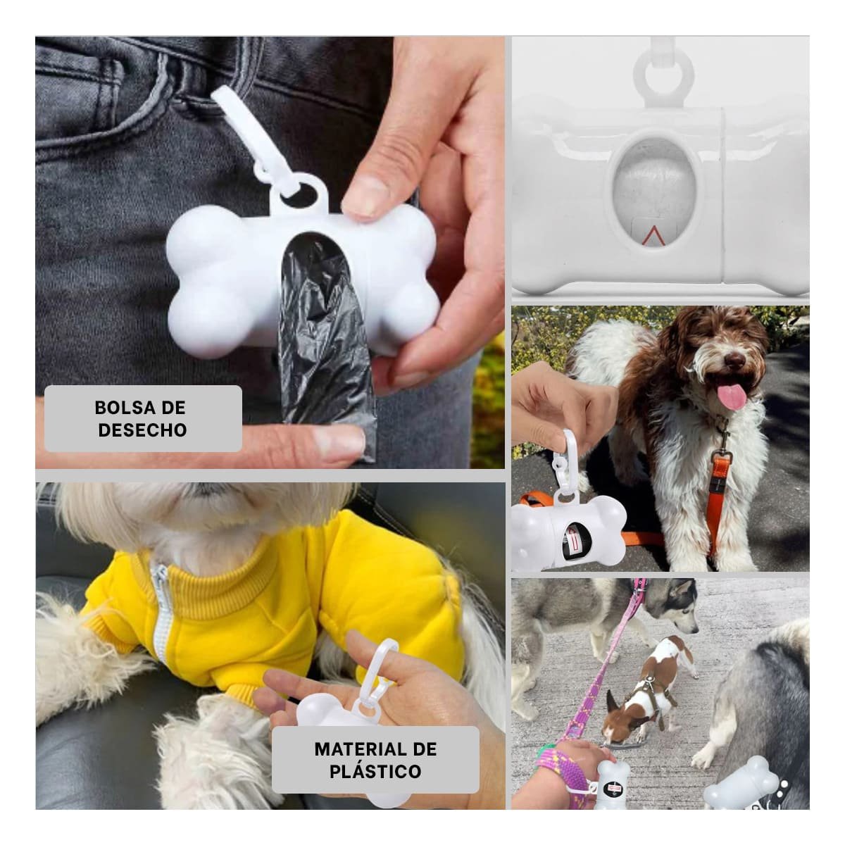 PORTA BOLSAS CANINO BLANCO TIPO HUESO CON SISTEMA DE EXTRACCION FACIL - 5
