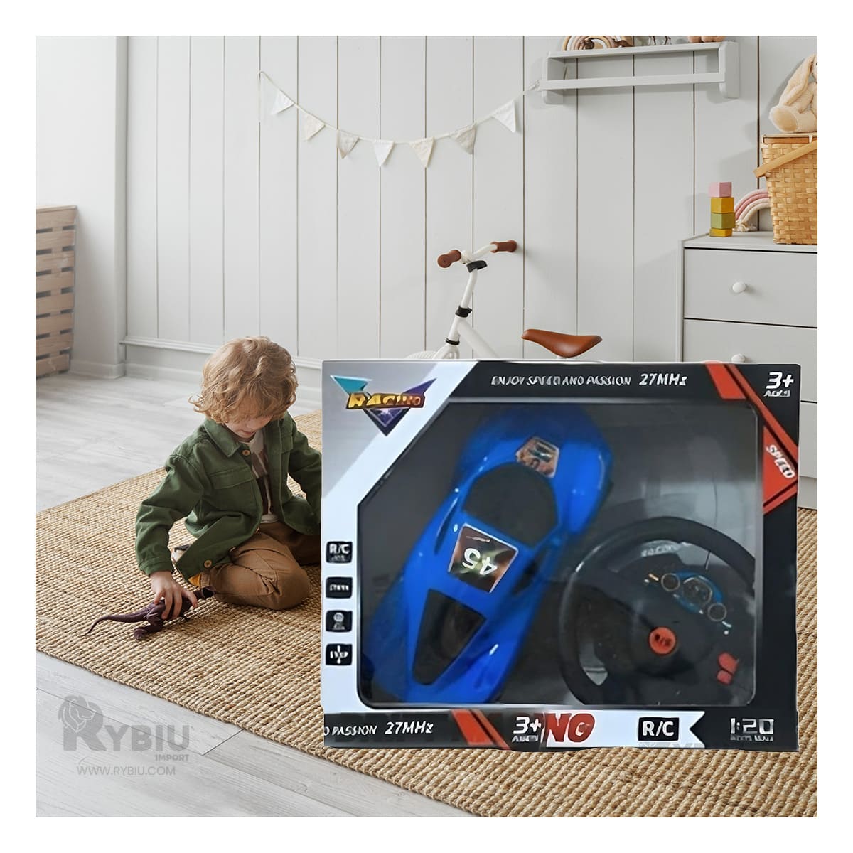 CARRO INTERACTIVO PARA DIVERSION AZUL Y+BANDERITAS ADHESIVAS - 1