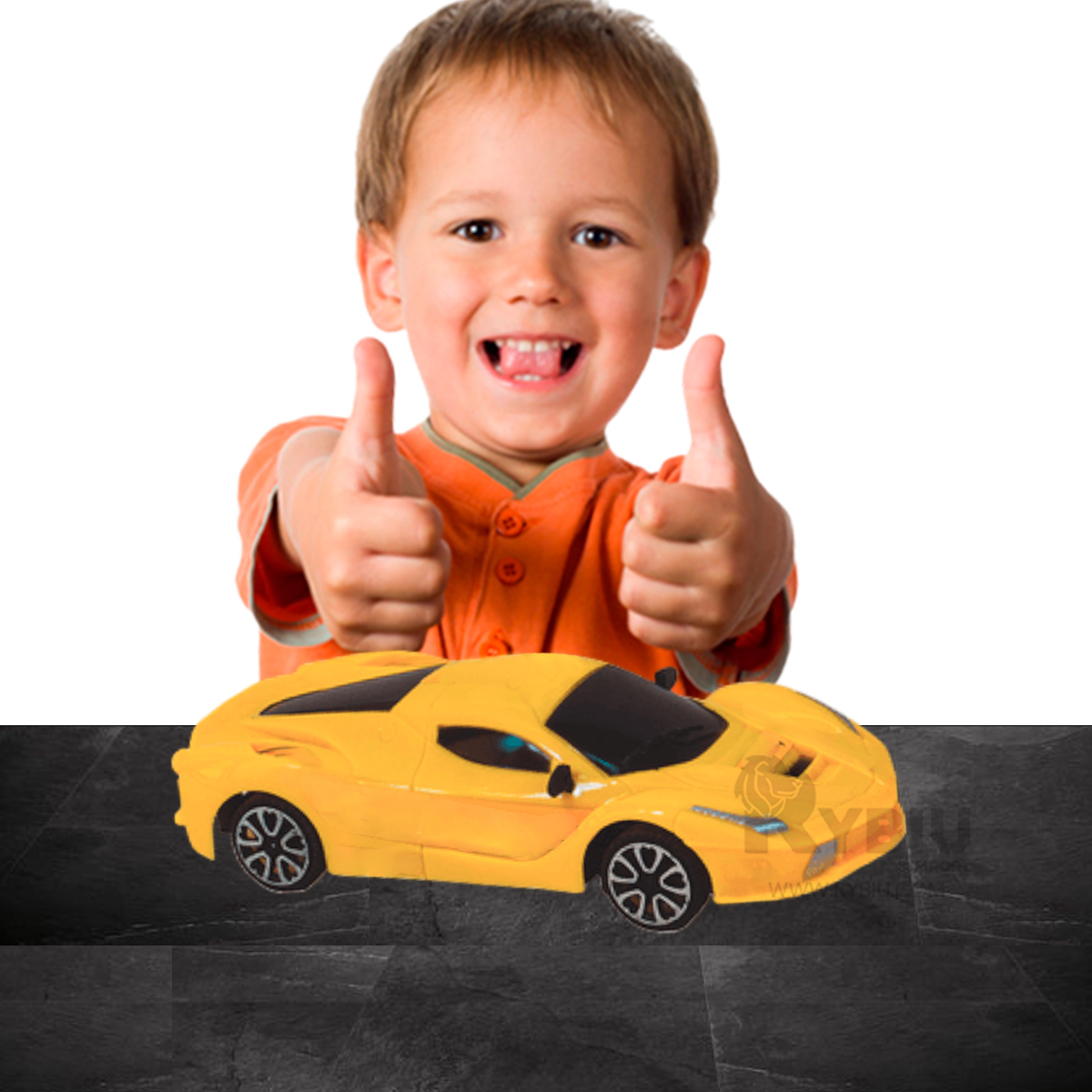 CARRO ELEGANTE EN TONO AMARILLO Y+BANDERITAS ADHESIVAS - 3