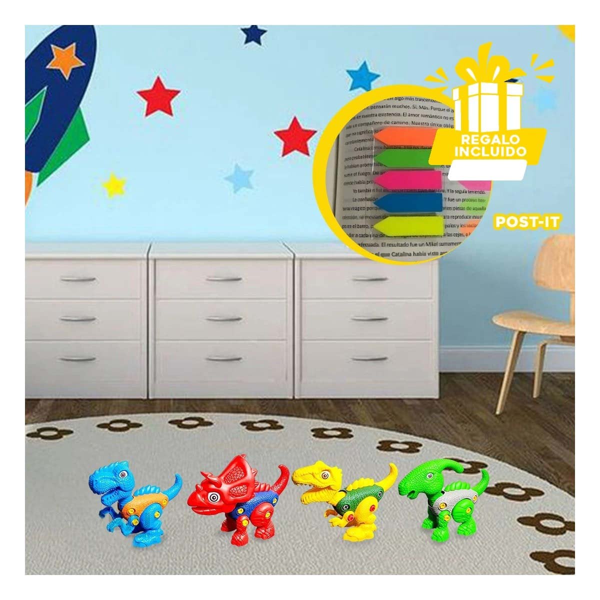 MUNDO PREHISTORICO COLORIDO DECORACION HOGAR FESTIVO PARA CASA YSTICKY - 2