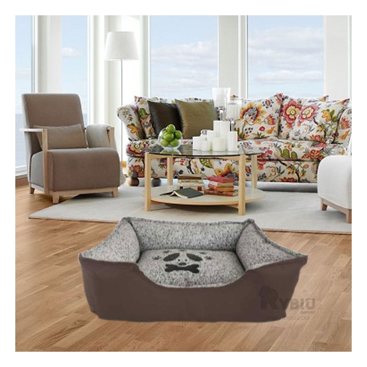 CAMA PERROS MA31029 BASE COMODA DORMIR TALLA L MARRON RYBIU + BANDERITAS ADHESIVAS - 1