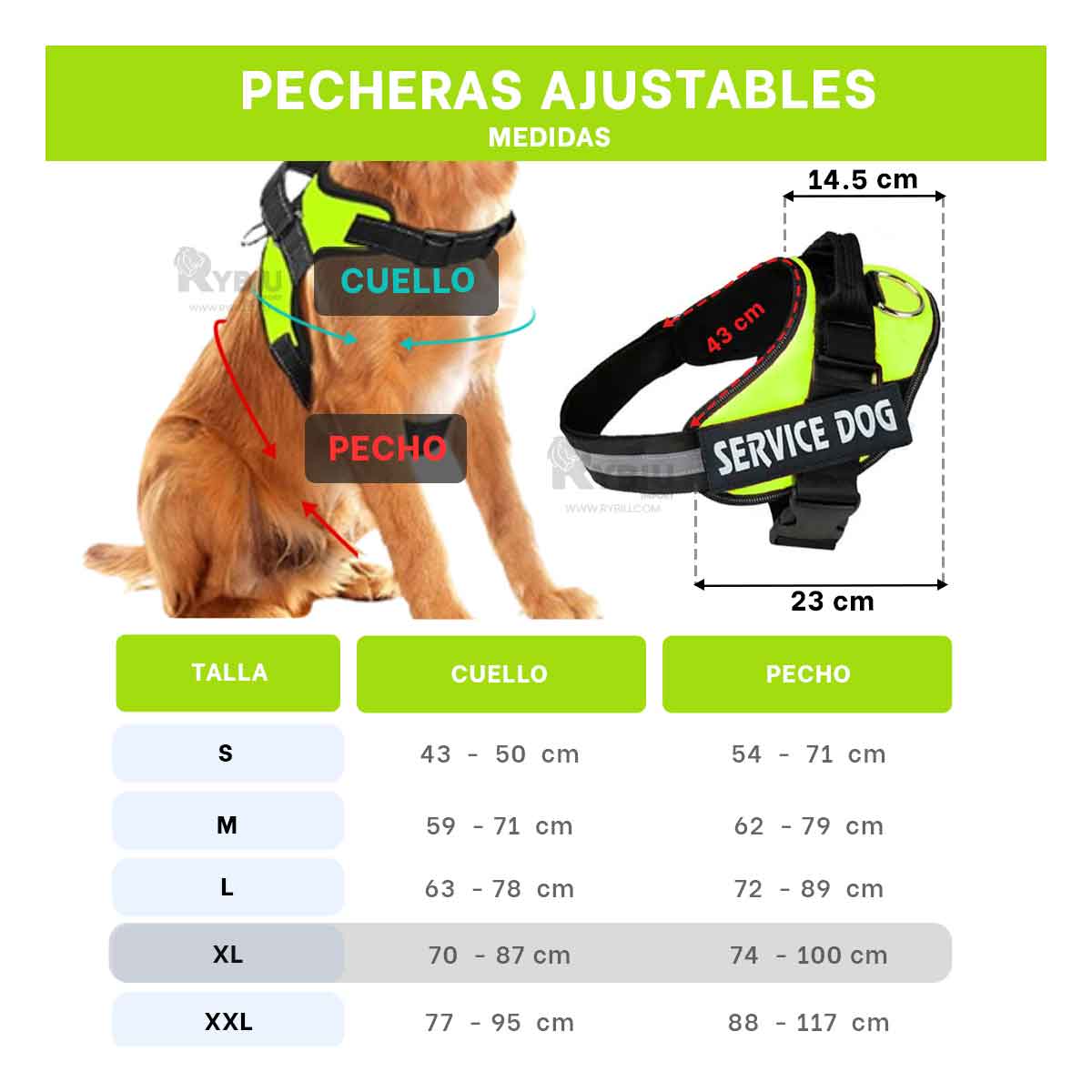 ARNÉS PERROS MA30982 RYBIU CANINO VERDE XL + REGALO LIGAS PEINAR - 1