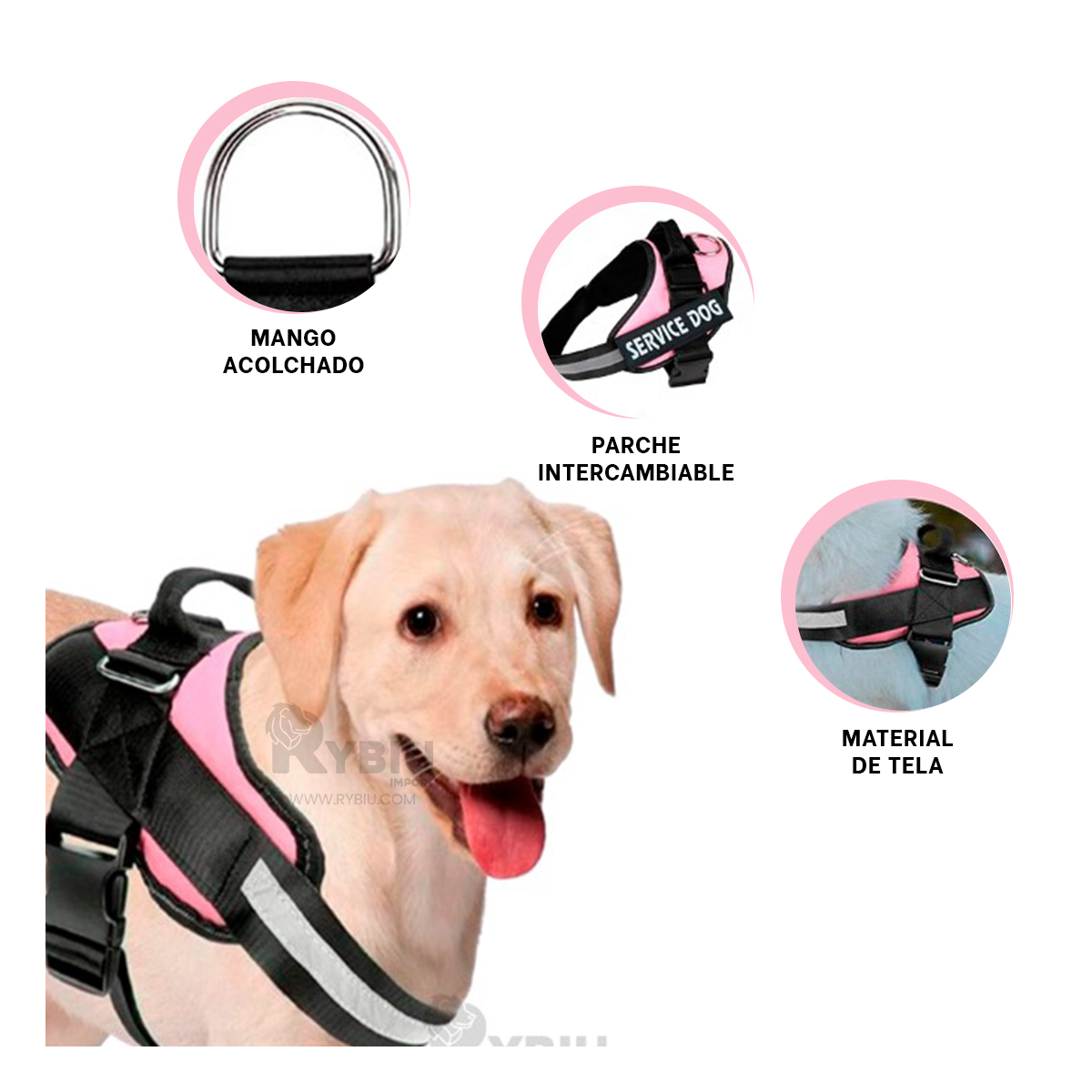CORREA PERROS MA30981 RYBIU DISEÑO ERGONOMICO EN ROSADO + REGALO AGENDITA - 2