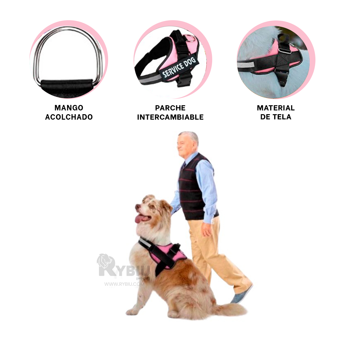 CORREA PERROS MA30981 RYBIU DISEÑO ERGONOMICO EN ROSADO + REGALO AGENDITA - 3