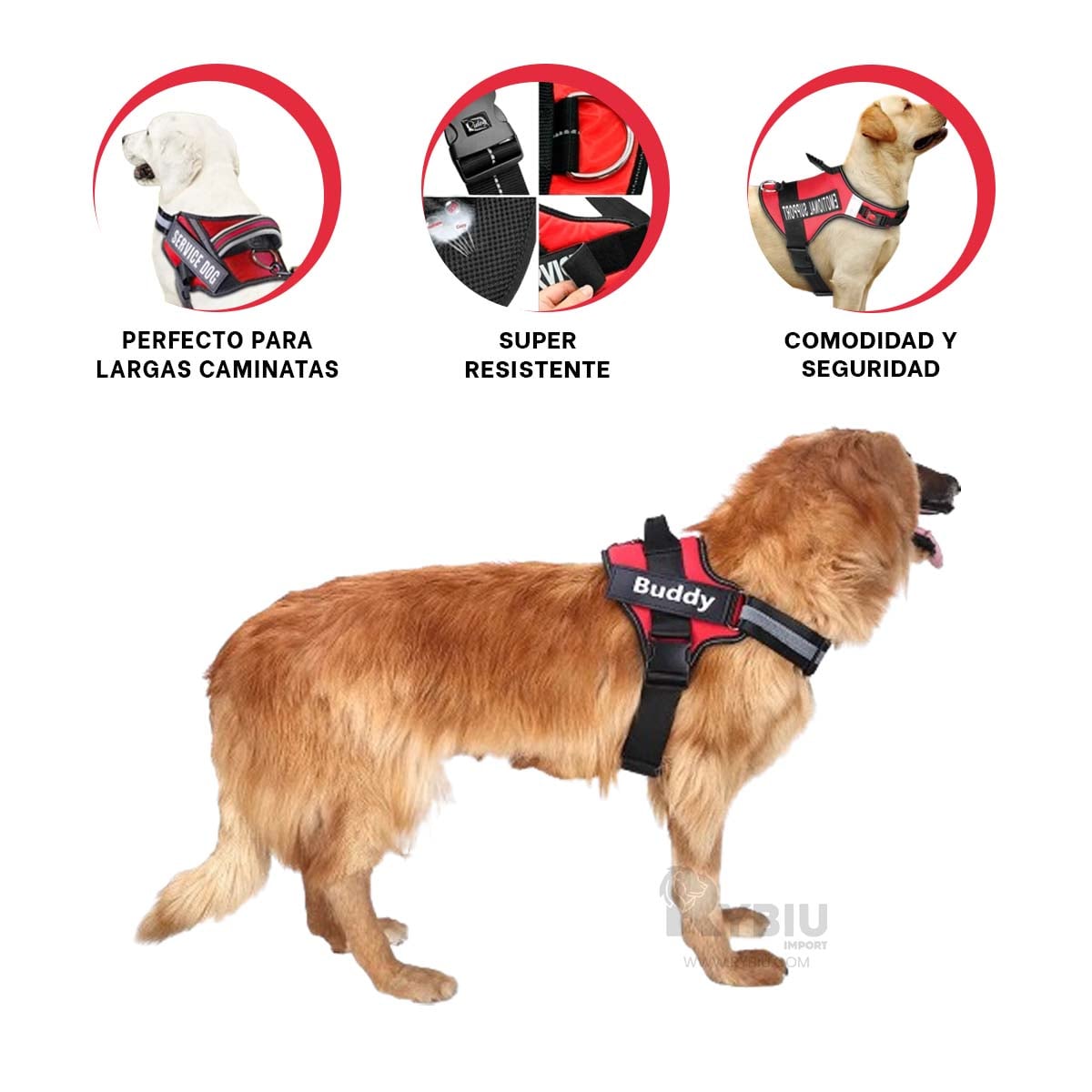 ARNÉS PERROS MA30990 RYBIU LABRADOR XXL EN ROJO + ENVOLTORIO REGALO - 3