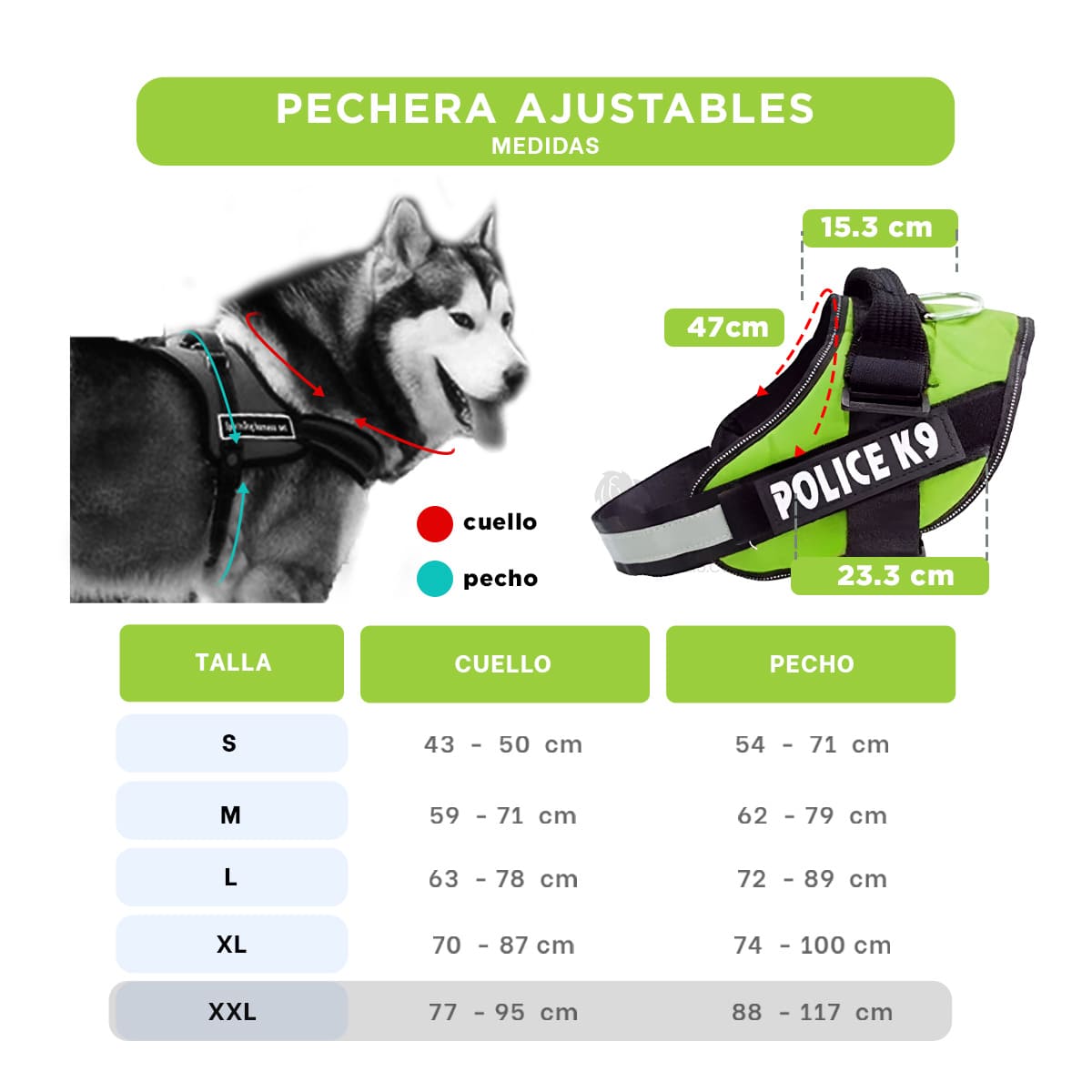 CORREA PERROS MA30989 RYBIU CANINO VERDE XXL + REGALO LIGAS PEINAR - 5