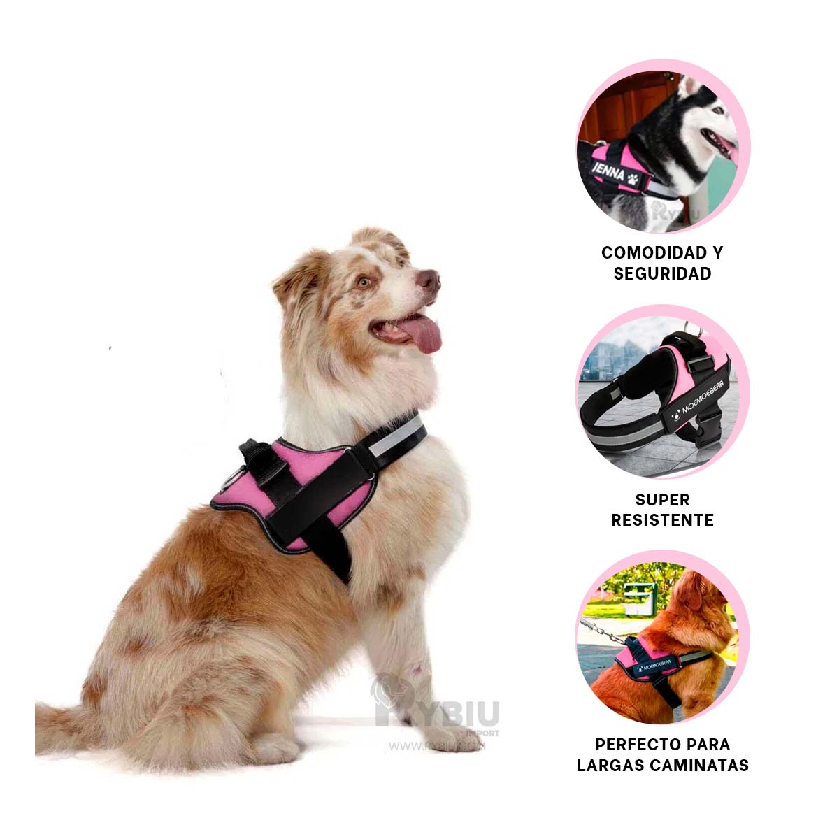 CORREA PERROS MA30988 RYBIU CANINO XXL ROSA + REGALO LIGAS PEINAR - 1