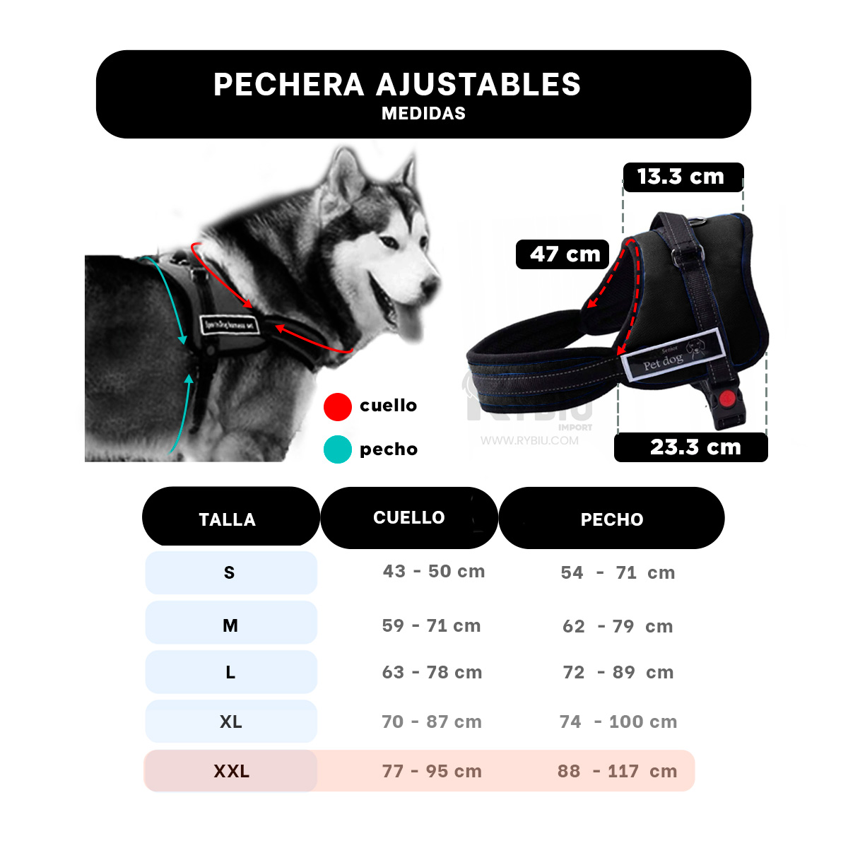 CORREA PERROS MA30987 RYBIU IDEAL EN NEGRO XXL + BANDERITAS ADHESIVAS - 5