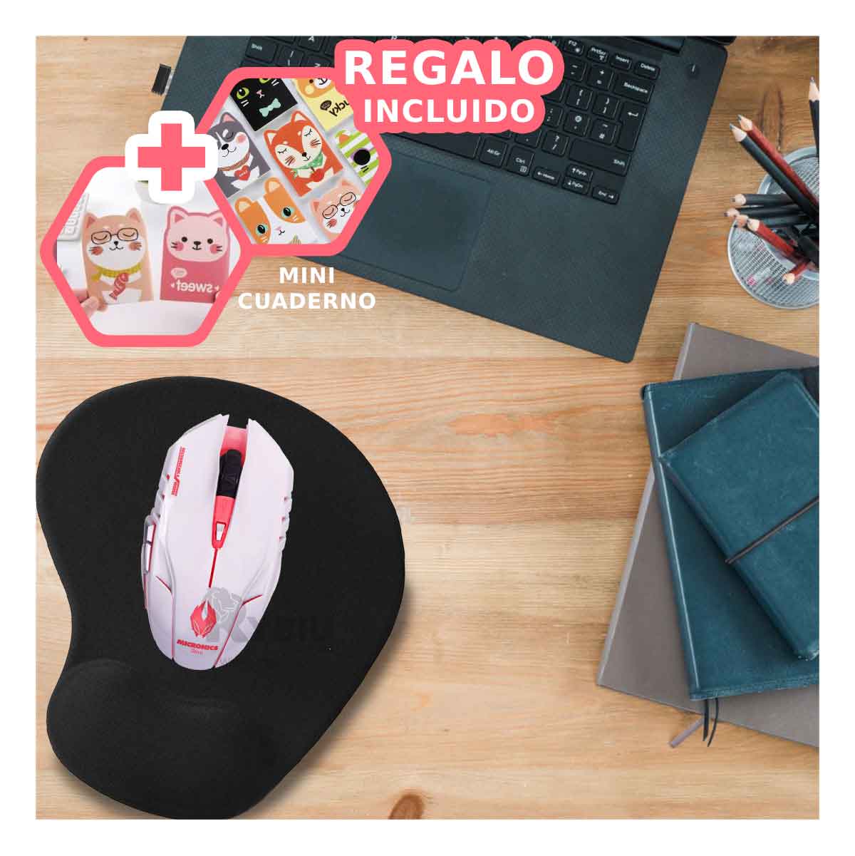 MOUSE GAMER INALÁMBRICO RYBIU M834 BLANCO RATON SCROLL SUAVE PC + REGALO AGENDITA - 1