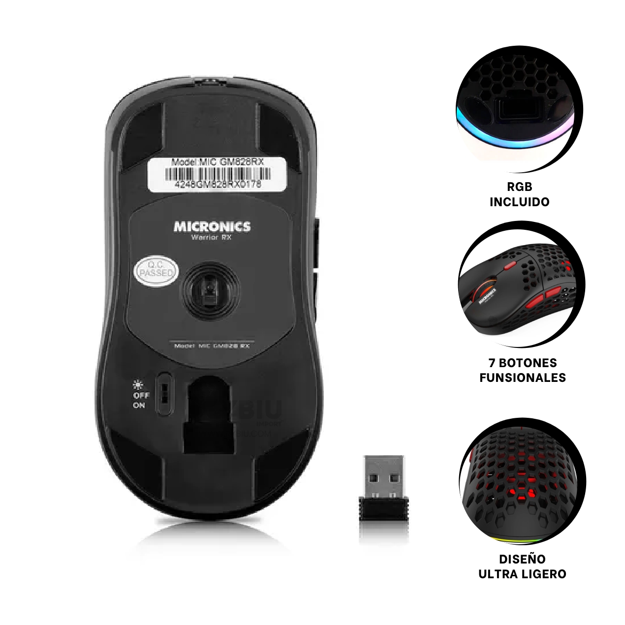 MOUSE GAMER INALÁMBRICO RYBIU GM828RX NEGRO CURSOR UTIL + REGALO LIGAS PEINAR - 4