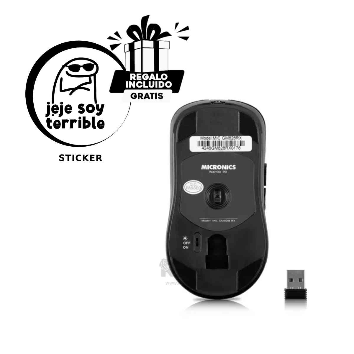 MOUSE GAMER INALÁMBRICO RYBIU GM828RX NEGRO CURSOR ORDENADOR DINAMICO + BANDERITAS ADHESIVAS - 1