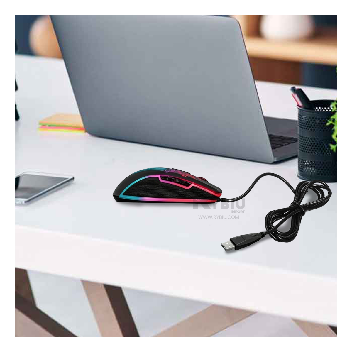 MOUSE RYBIU ECONOMICO M816 EN COLOR NEGRO + PAPEL REGALO - 1