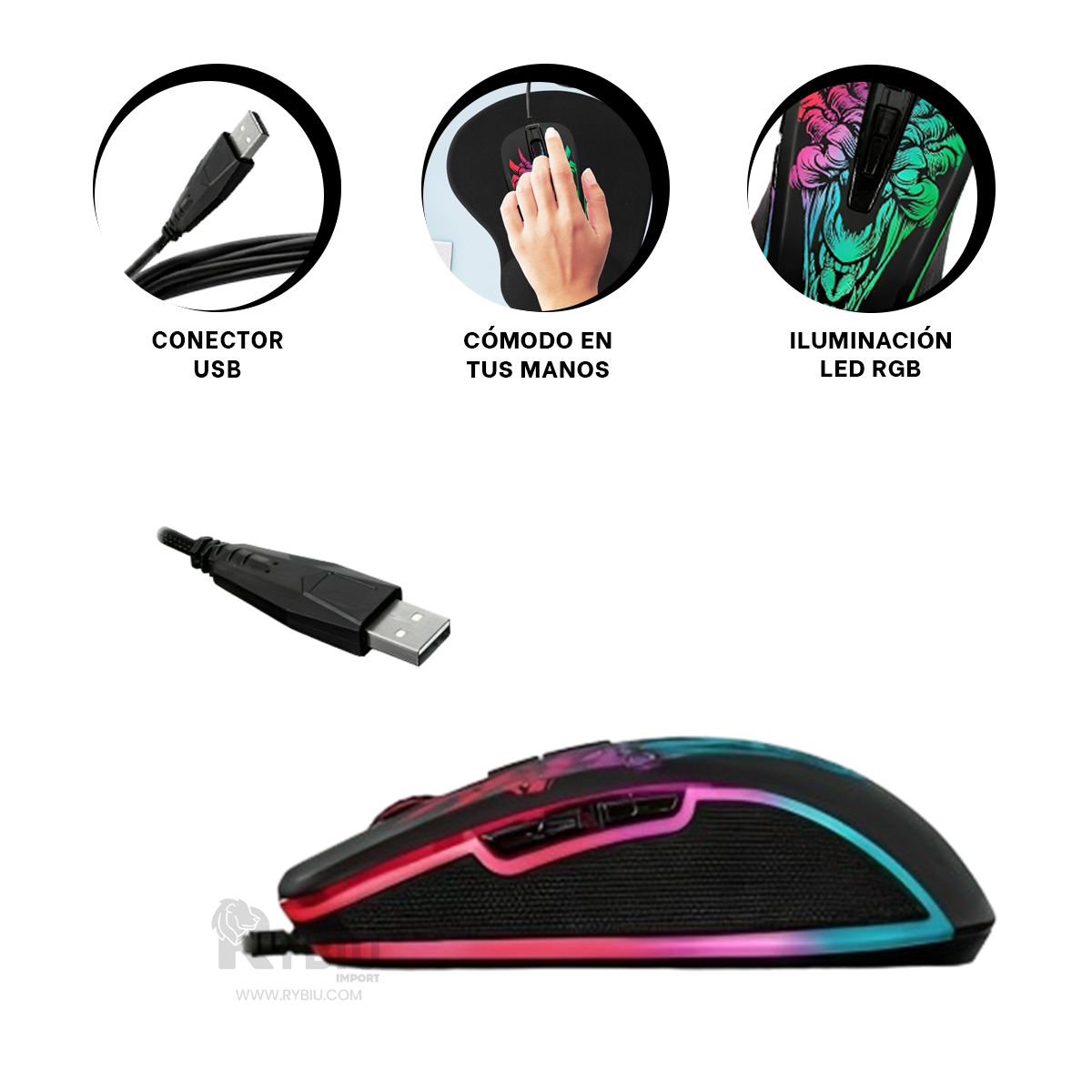 MOUSE RYBIU ECONOMICO M816 EN COLOR NEGRO + PAPEL REGALO - 3
