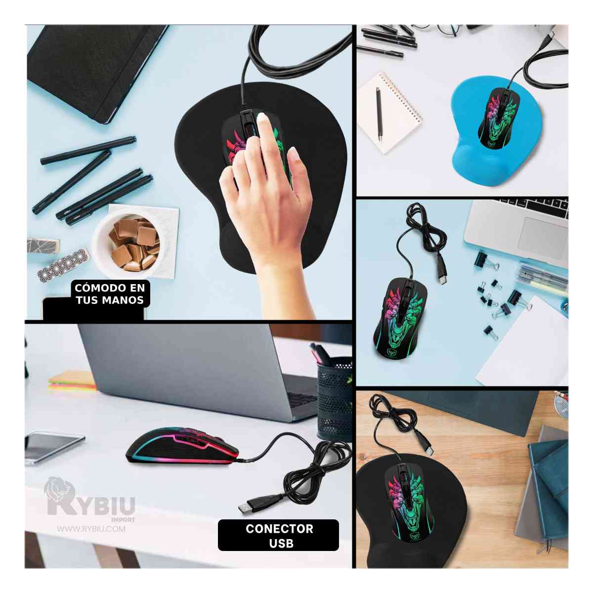 MOUSE RYBIU ECONOMICO M816 EN COLOR NEGRO + PAPEL REGALO - 4