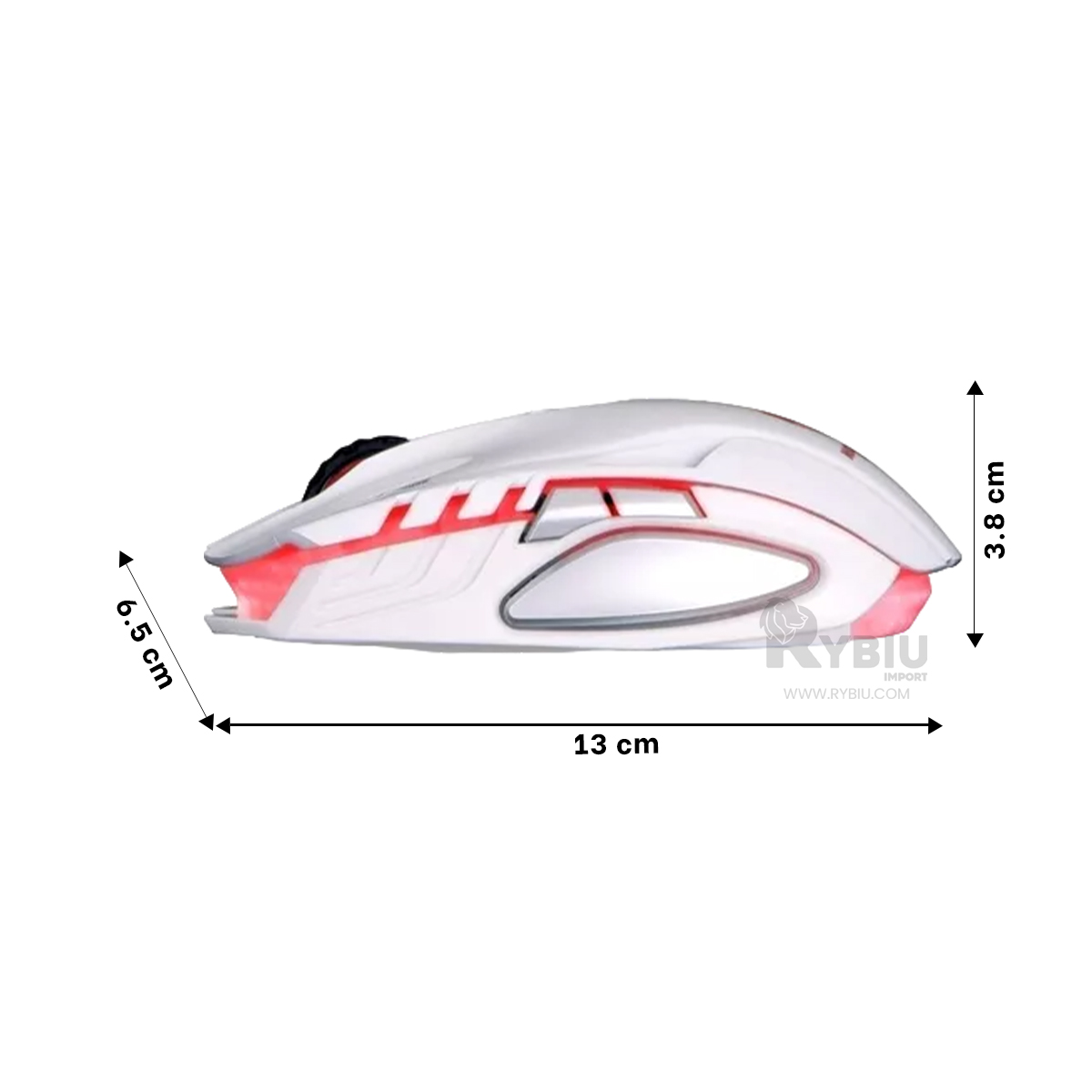 MOUSE GAMER INALÁMBRICO RYBIU M834 BLANCO LED ILUMINACION ROJA + PAPEL REGALO - 5