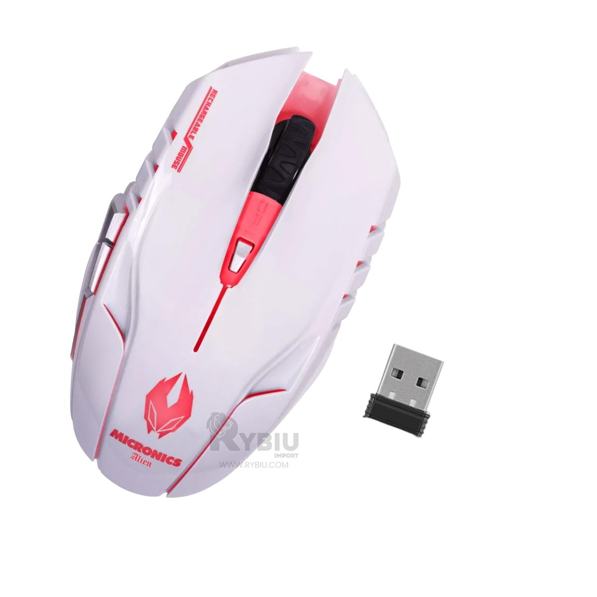 MOUSE GAMER INALÁMBRICO RYBIU M834 BLANCO CURSOR + REGALO LIGAS PEINAR - 2