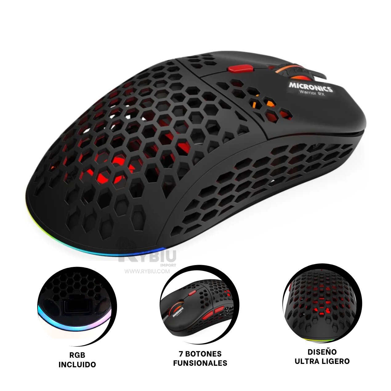 MOUSE GAMER INALÁMBRICO RYBIU GM828RX NEGRO 7 BOTONES FUNCIONALES + REGALO AGENDITA - 3