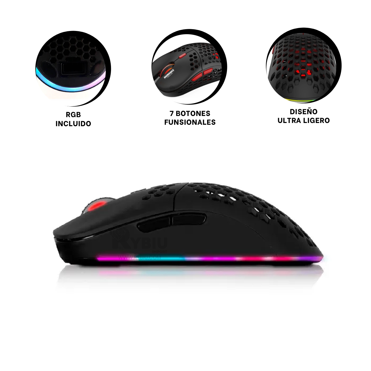 MOUSE GAMER INALÁMBRICO RYBIU GM828RX NEGRO 7 BOTONES FUNCIONALES + REGALO AGENDITA - 4