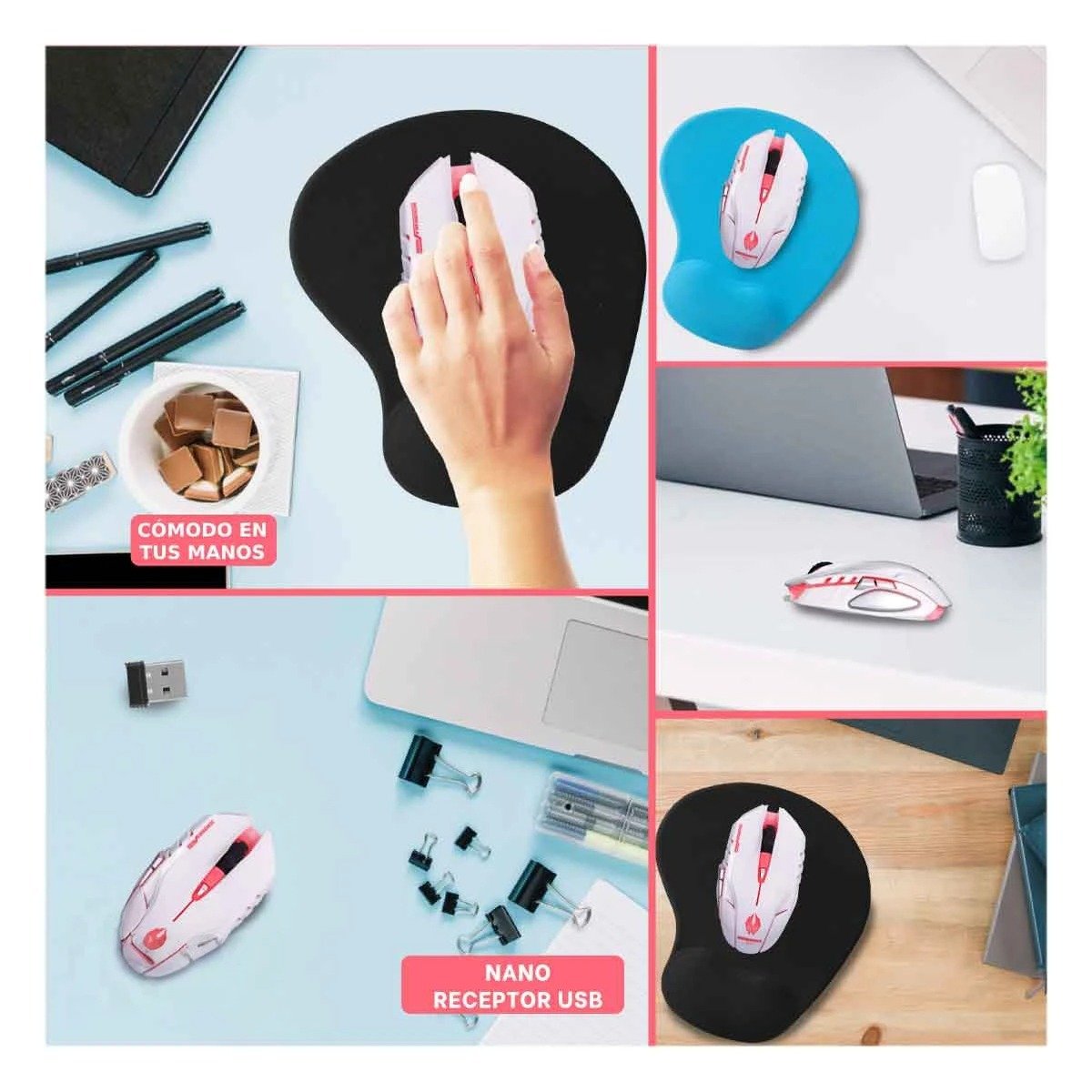 MOUSE GAMER INALÁMBRICO RYBIU M834 BLANCO CURSOR FUNCIONAL + LIGAS REGALO - 5