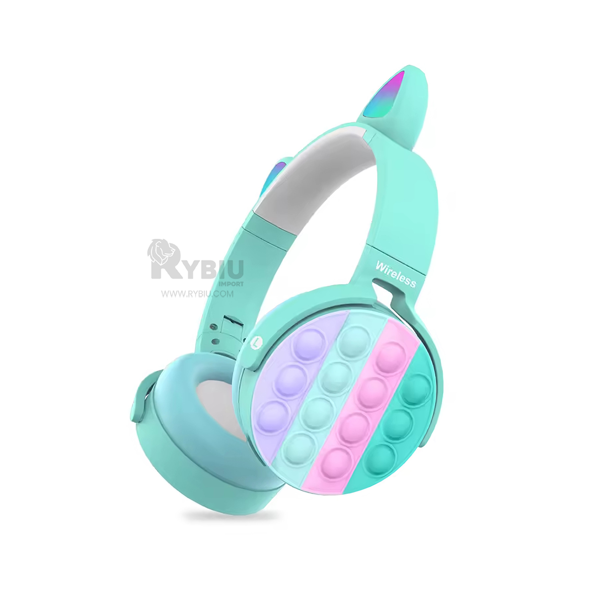 AURICULARES RYBIU INALÁMBRICO POP IT VERDE AGUA + BANDERITAS ADHESIVAS - 1