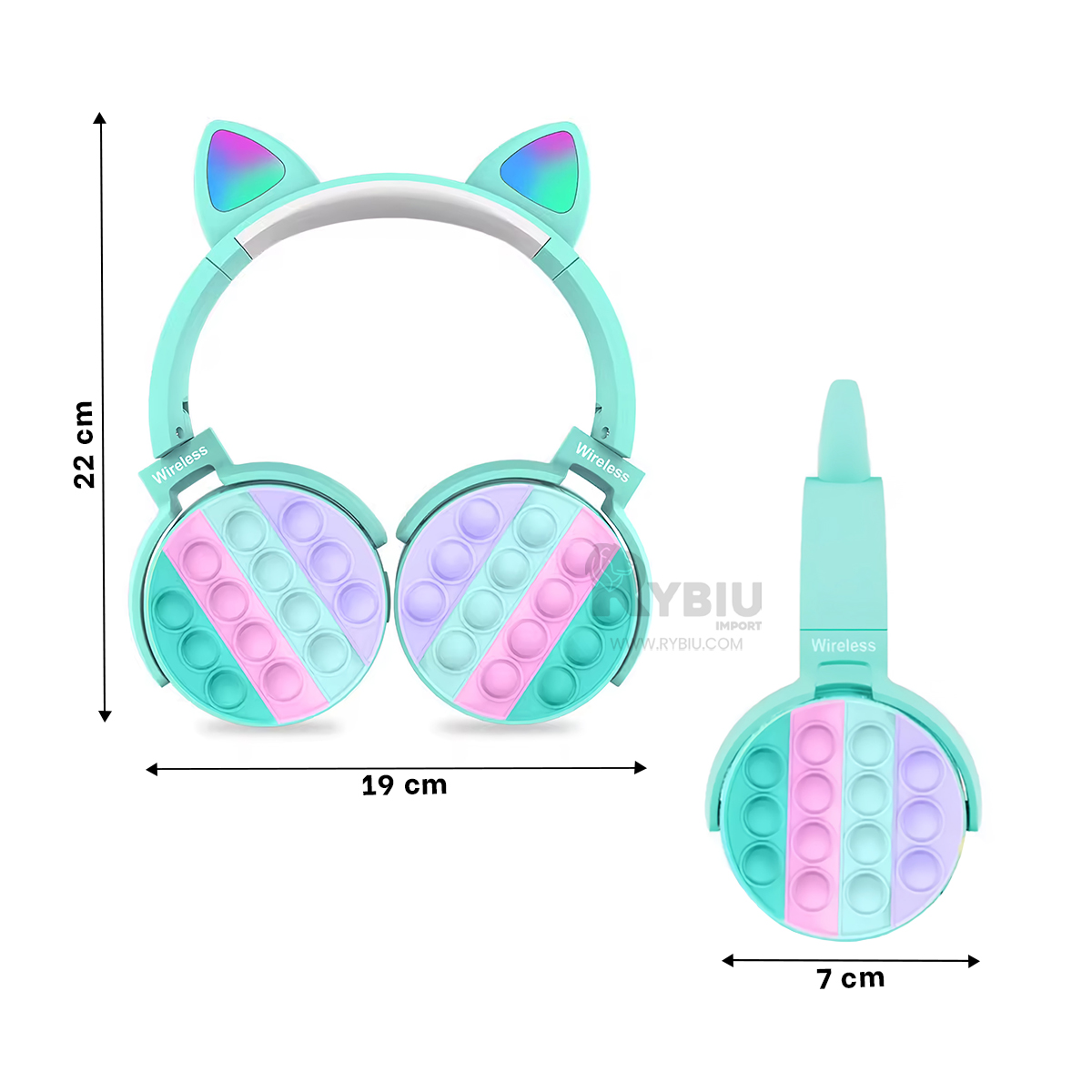 AURICULARES RYBIU INALÁMBRICO POP IT VERDE AGUA + BANDERITAS ADHESIVAS - 5