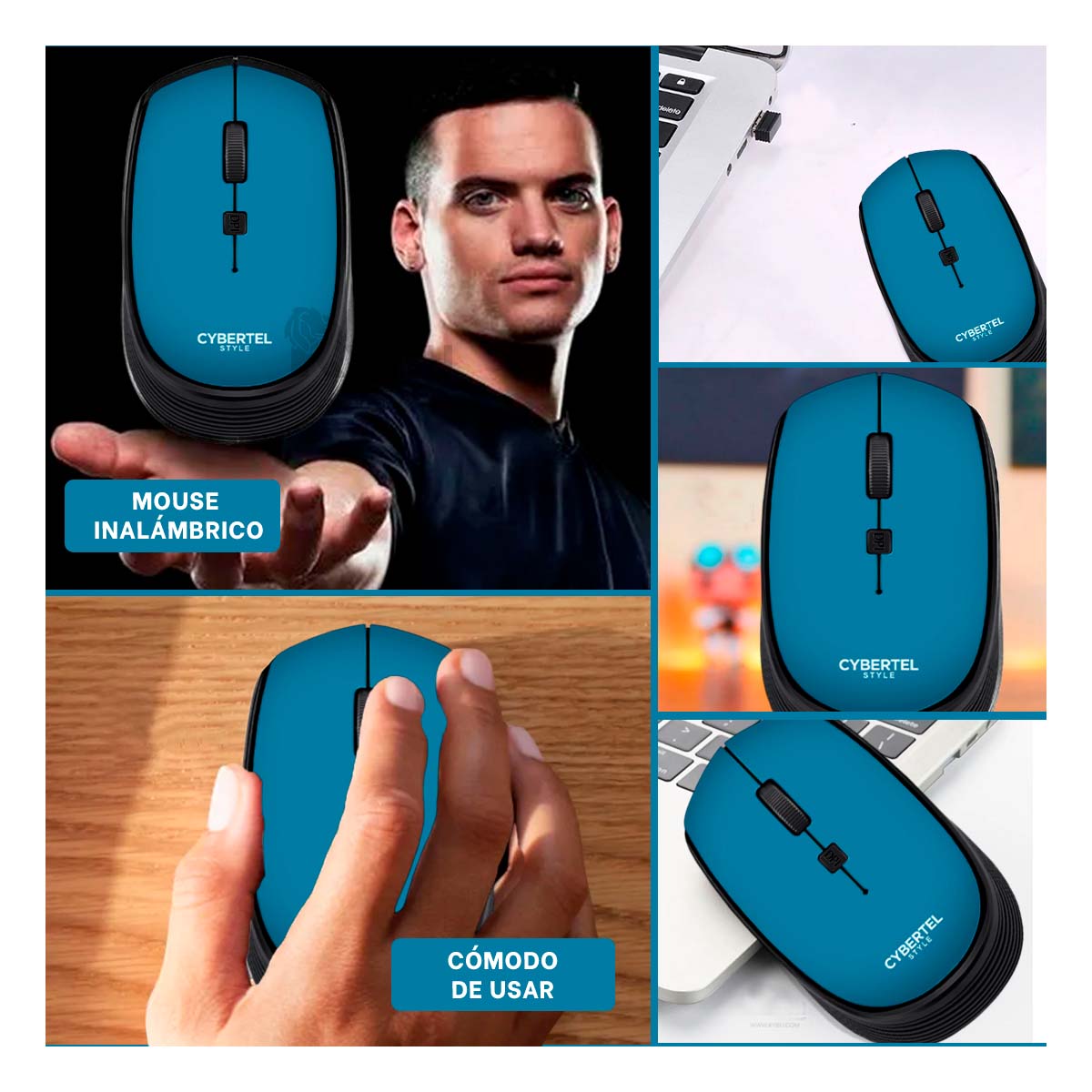 CURSOR INALÁMBRICO RYBIU ELEGANTE M312 COLOR AZUL + BANDERITAS ADHESIVAS - 4