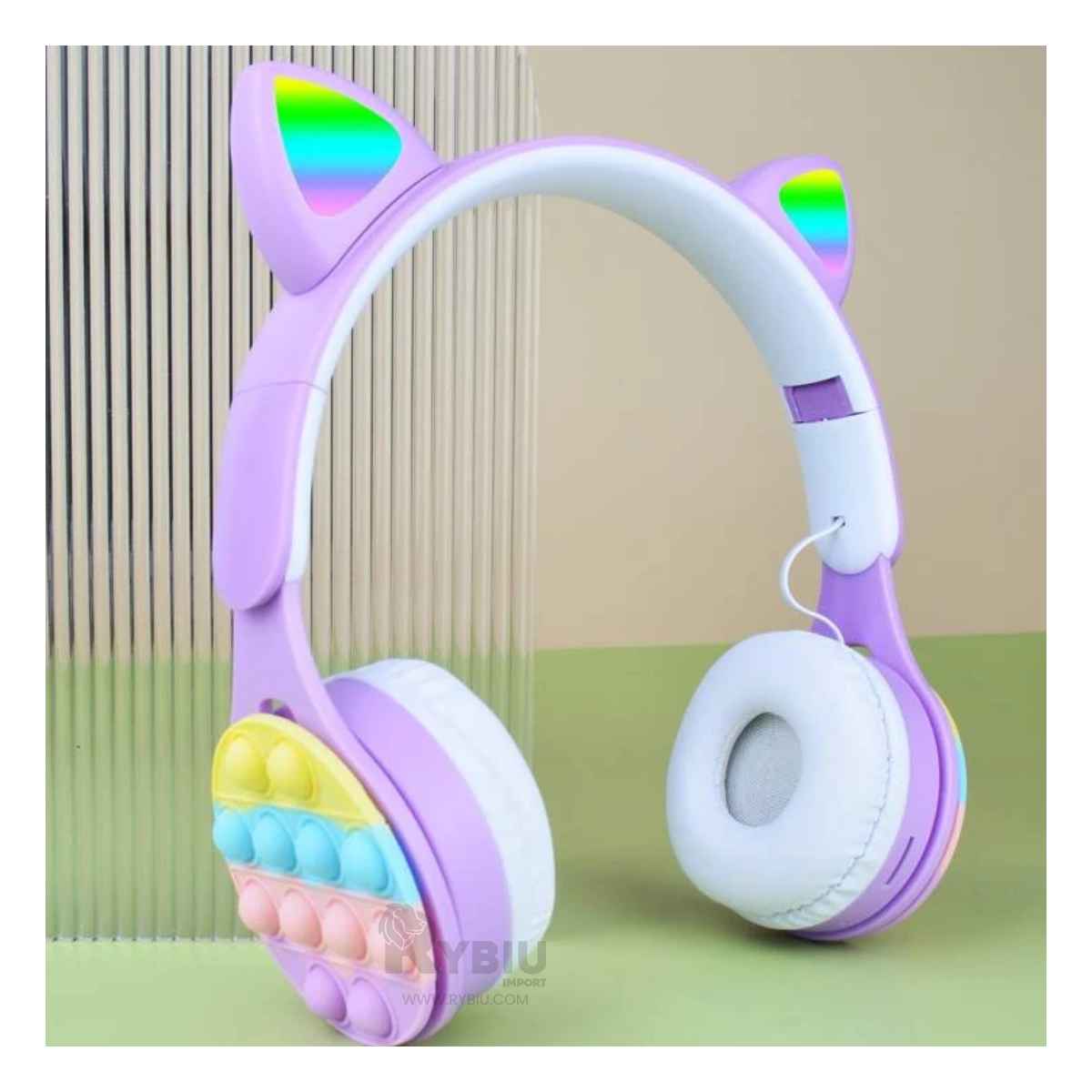 AUDÍFONOS RYBIU INALÁMBRICO ERGONOMICOS GATO EN LILA + PAPEL REGALO - 1