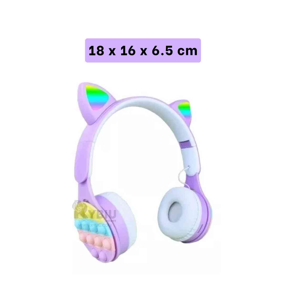 AUDÍFONOS RYBIU INALÁMBRICO ERGONOMICOS GATO EN LILA + PAPEL REGALO - 5