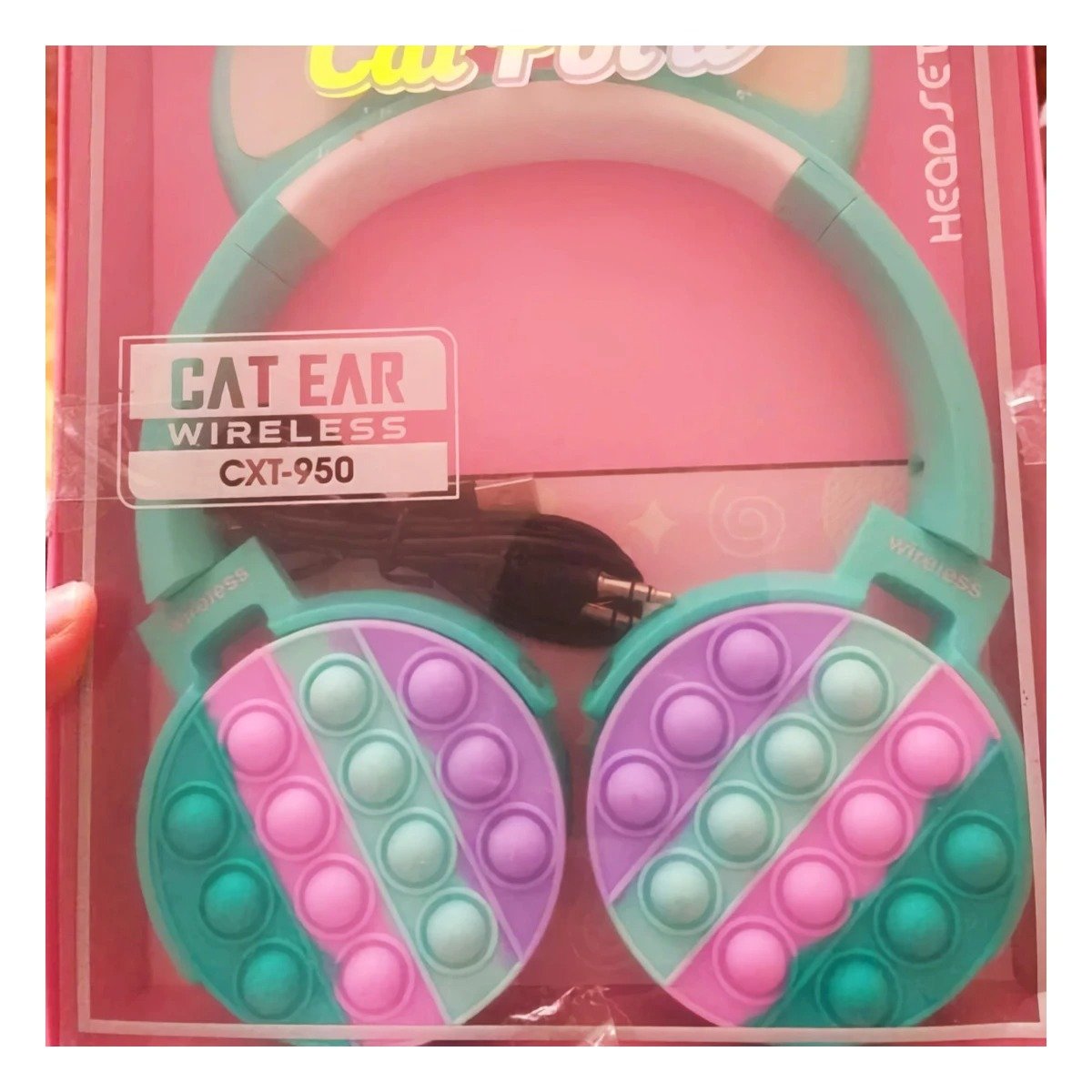 AURICULARES RYBIU INALÁMBRICO GATITO VERDE AGUA + LIGAS REGALO - 2